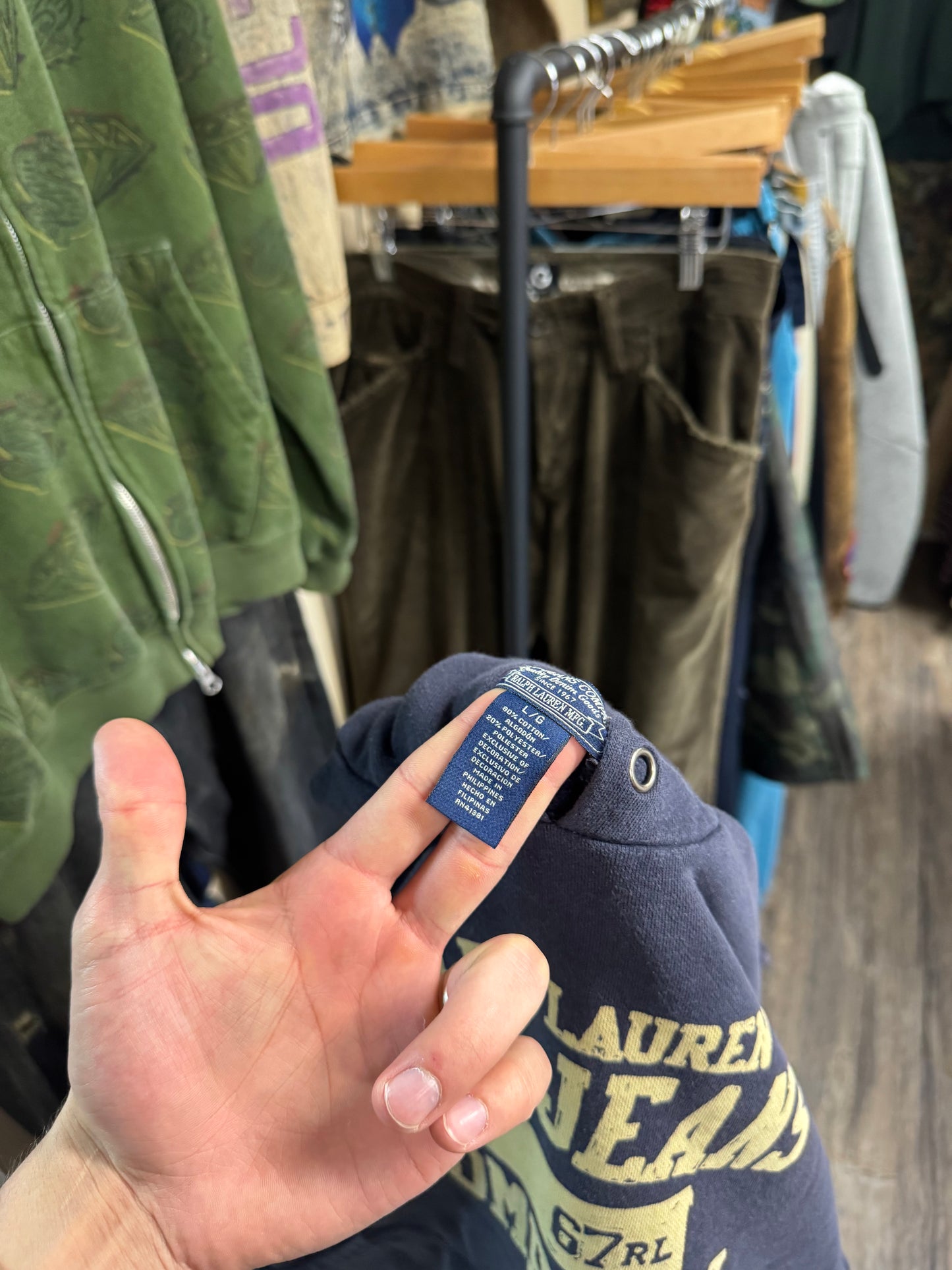 POLO JEANS COMPANY NAVY LOGO HOODIE (L)