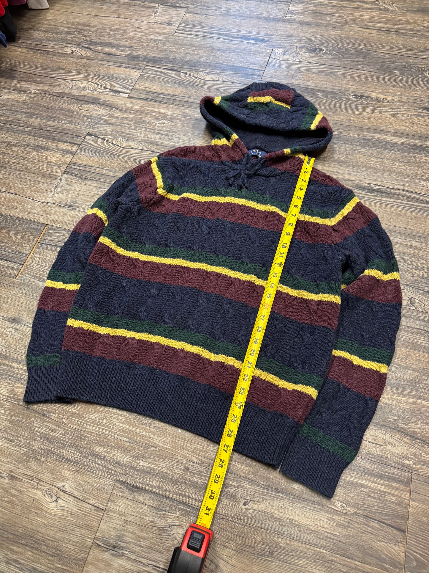 POLO RALPH LAUREN STRIPED KNIT HOODIE (L)