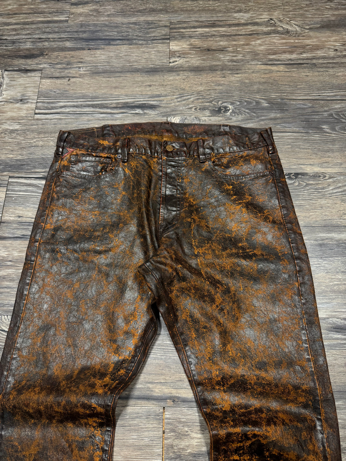 POLO RALPH LAUREN DENIM & SUPPLY WAXED CRACKED BROWN LEATHER PANTS (36)