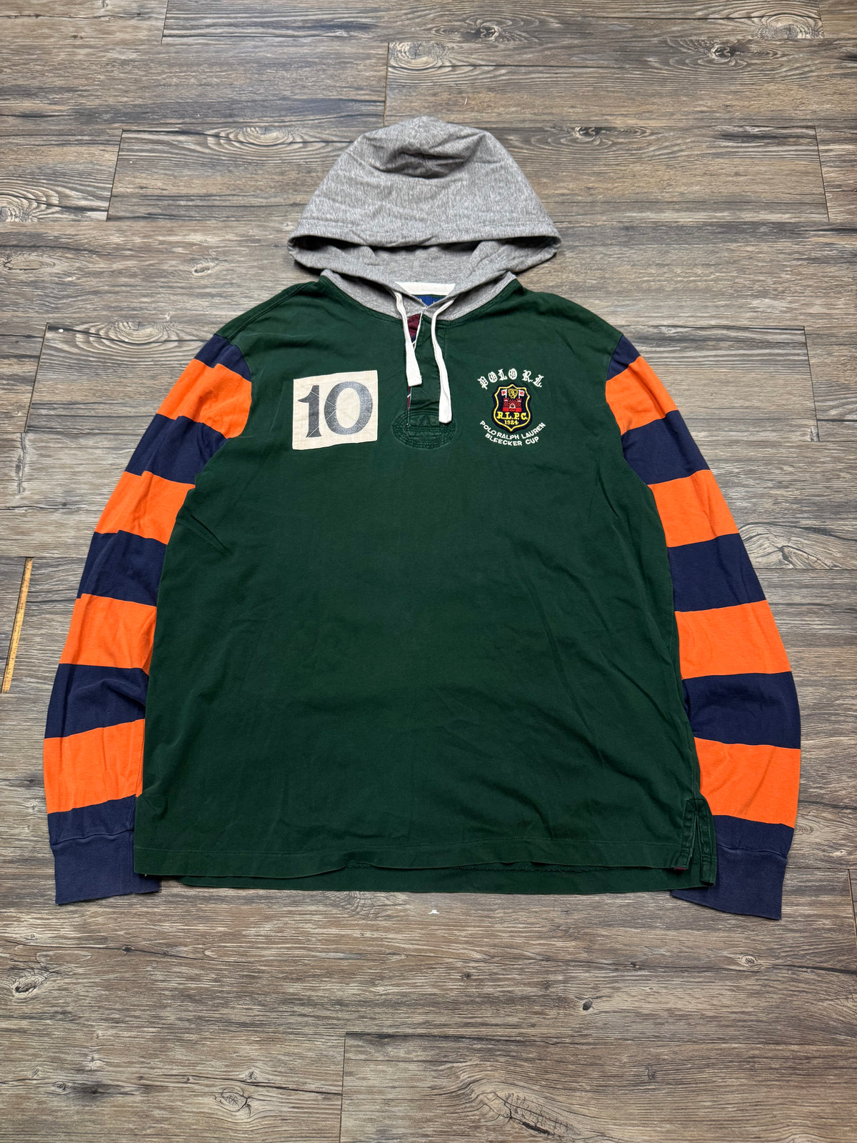 POLO RALPH LAUREN STRIPED R.L.P.C BLEECKER CUP HENLEY HOODIE (L)