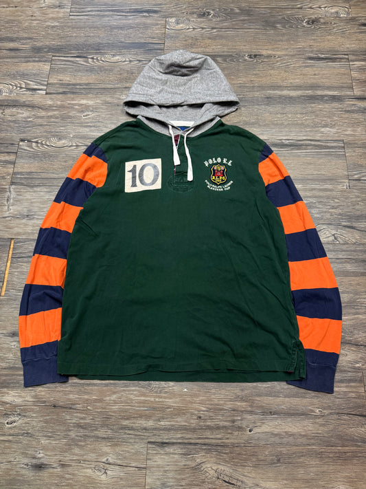 POLO RALPH LAUREN STRIPED R.L.P.C BLEECKER CUP HENLEY HOODIE (L)