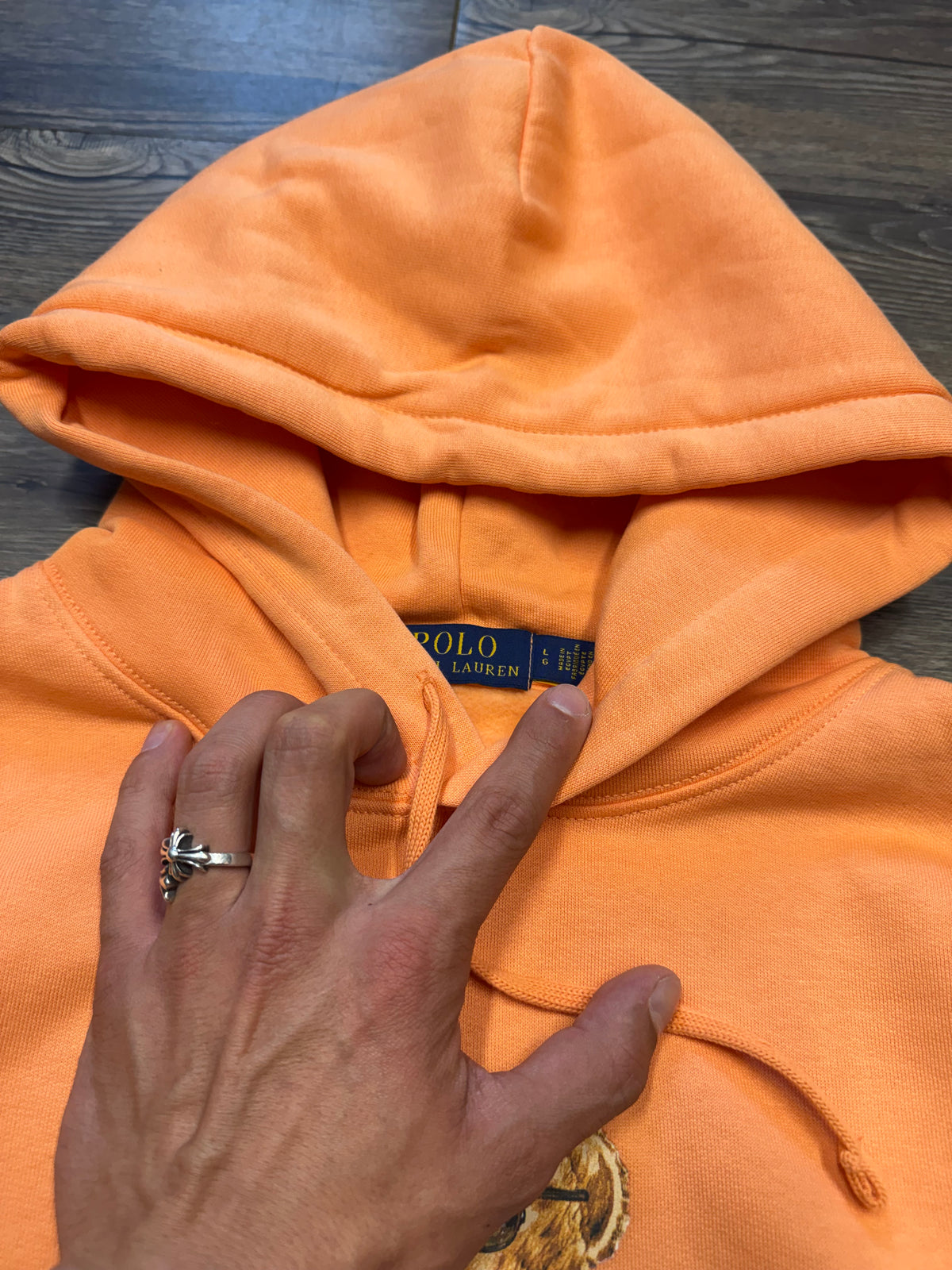 POLO RALPH LAUREN ORANGE BICYCLE BEAR HOODIE (L)