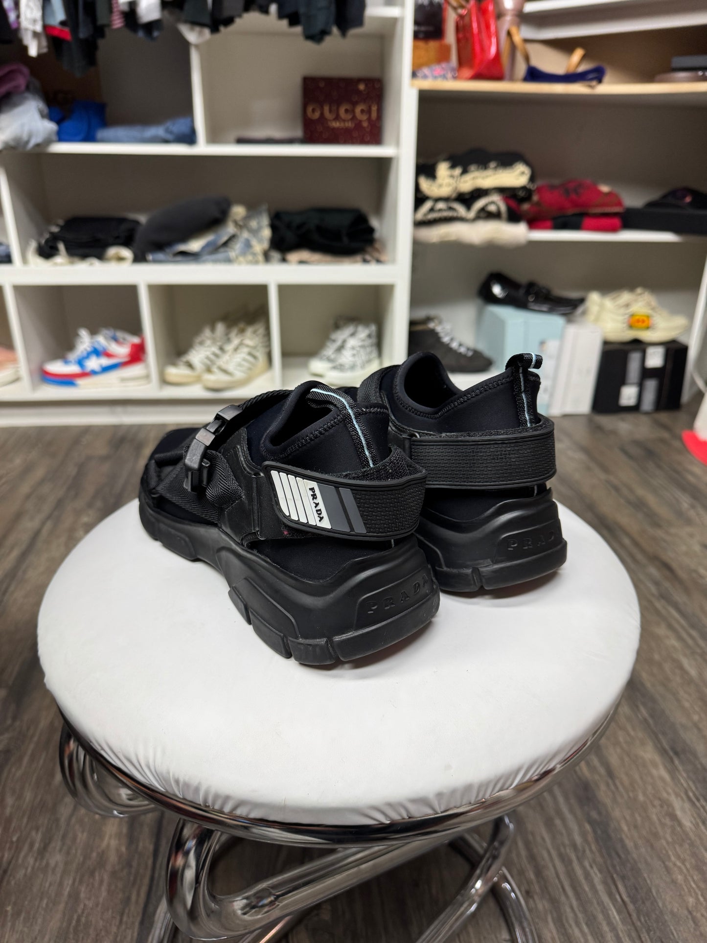 PRADA NEOPRENE BUCKLED WEDGE SNEAKERS (9.5)