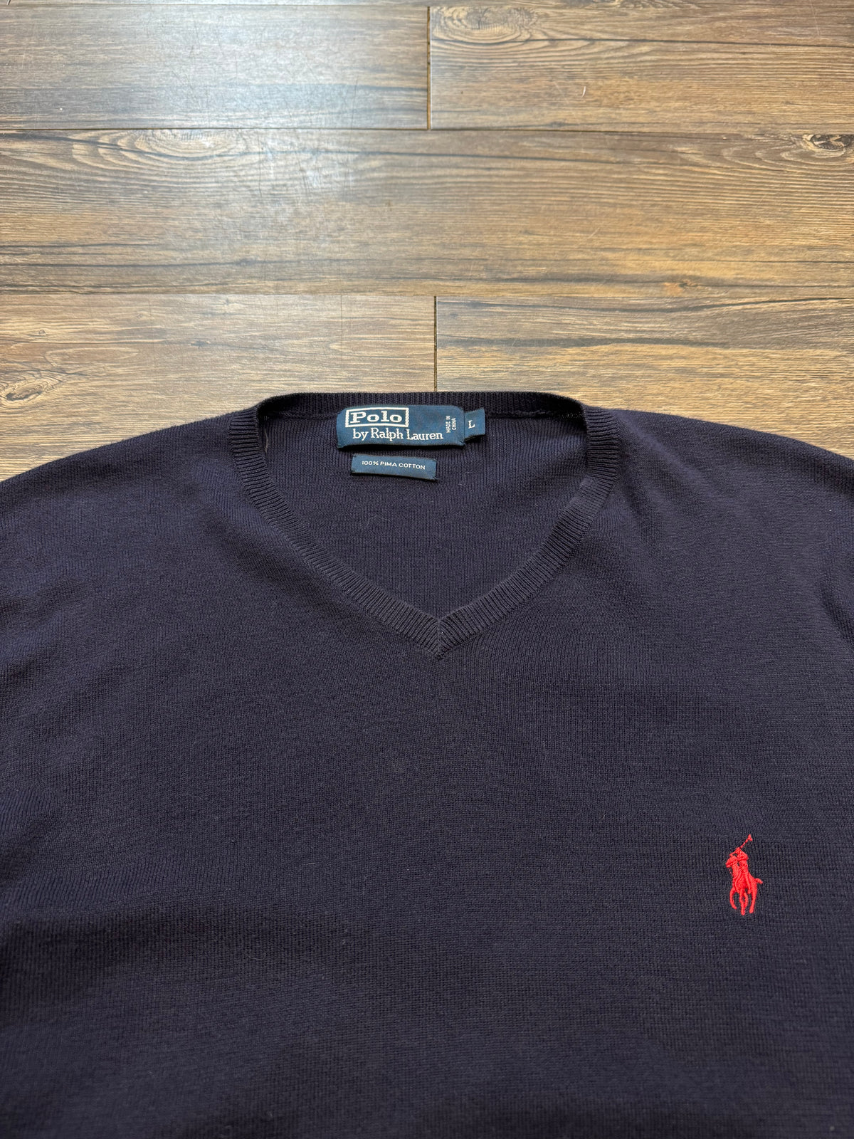POLO RALPH LAUREN PIMA PULLOVER V NECK CREWNECK (L)