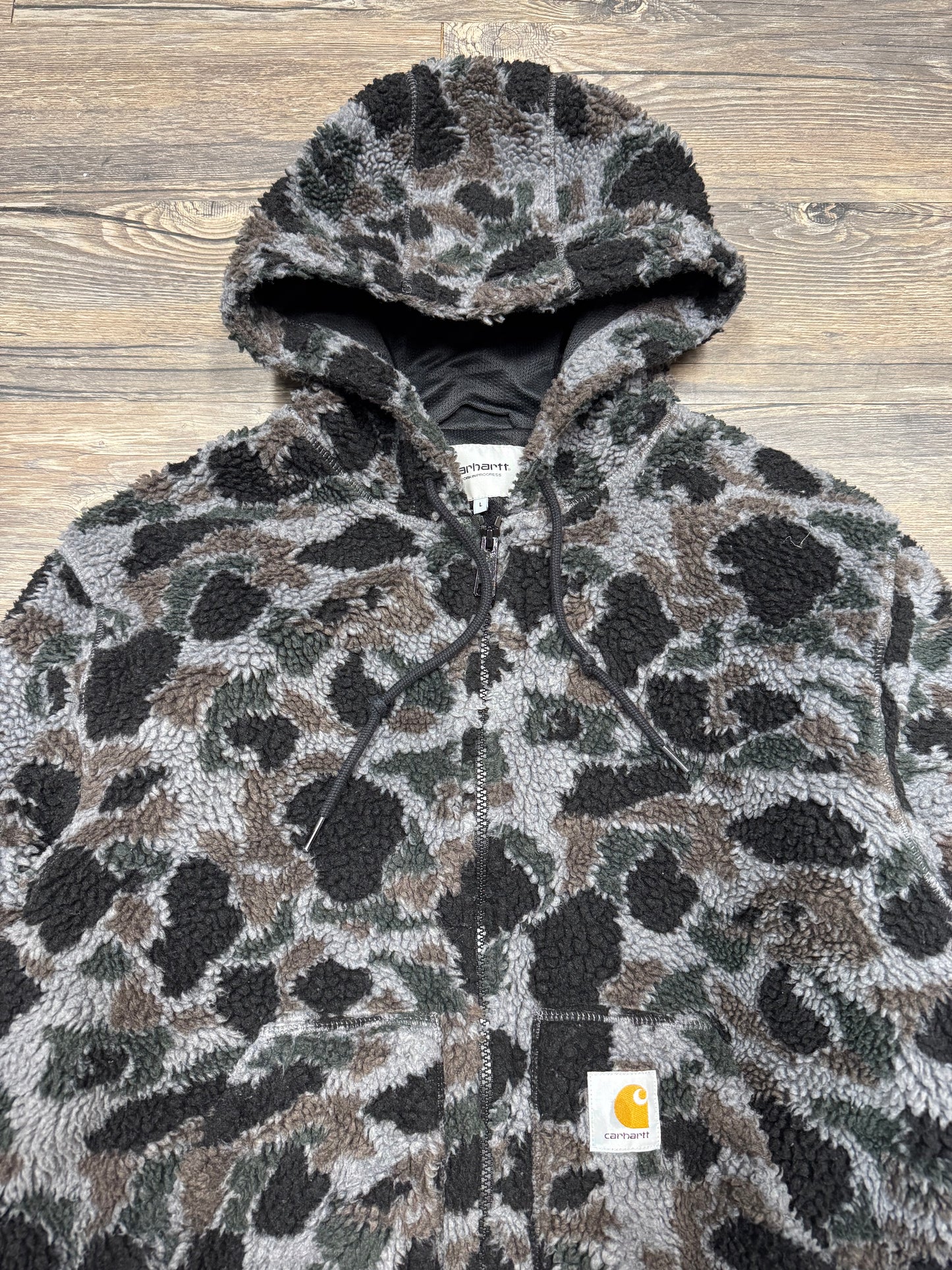 CARHARTT WIP DUCK CAMO FLEECE HOODED ZIP UP JACKET (L)