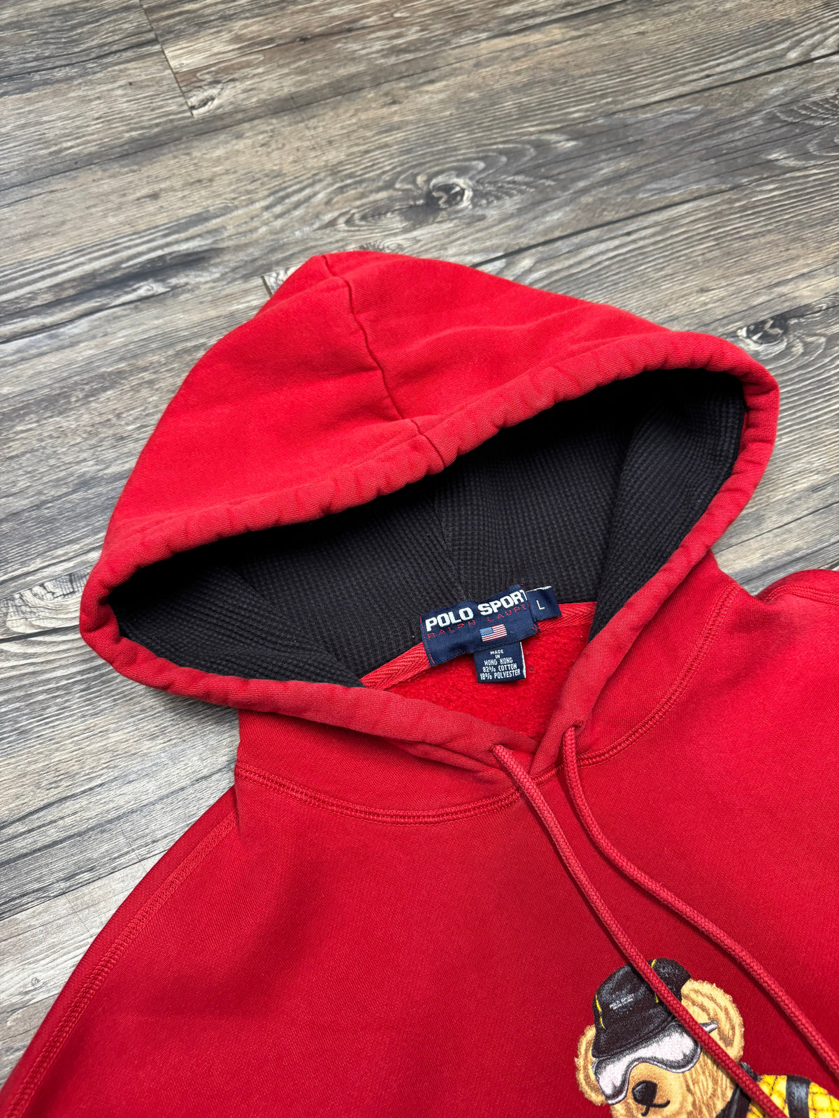 RALPH LAUREN POLO SPORT WAFFLE LINED BEAR HOODIE (L)