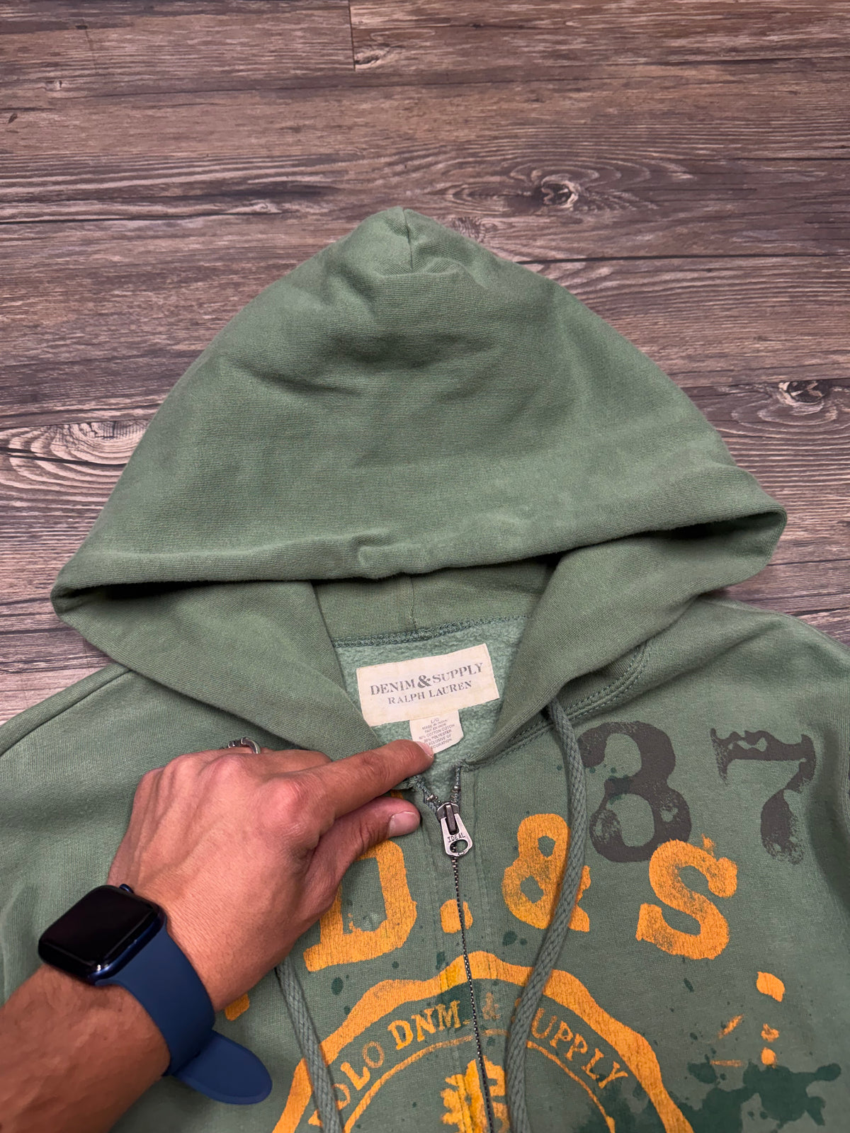 POLO RALPH LAUREN DENIM & SUPPLY CENTER LOGO HOODIE (L)