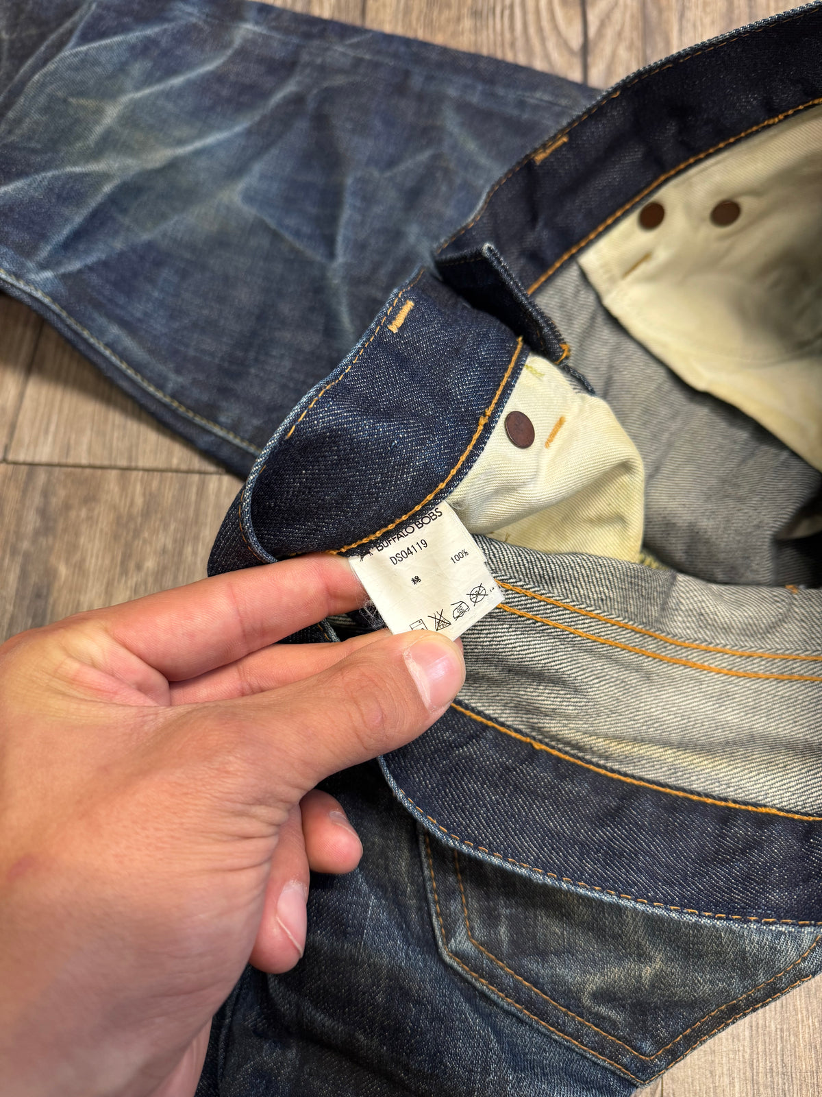 BUFFALO BOB SLIM FIT DARK WASHED DISTRESSED SELVEDGE JEANS (29)
