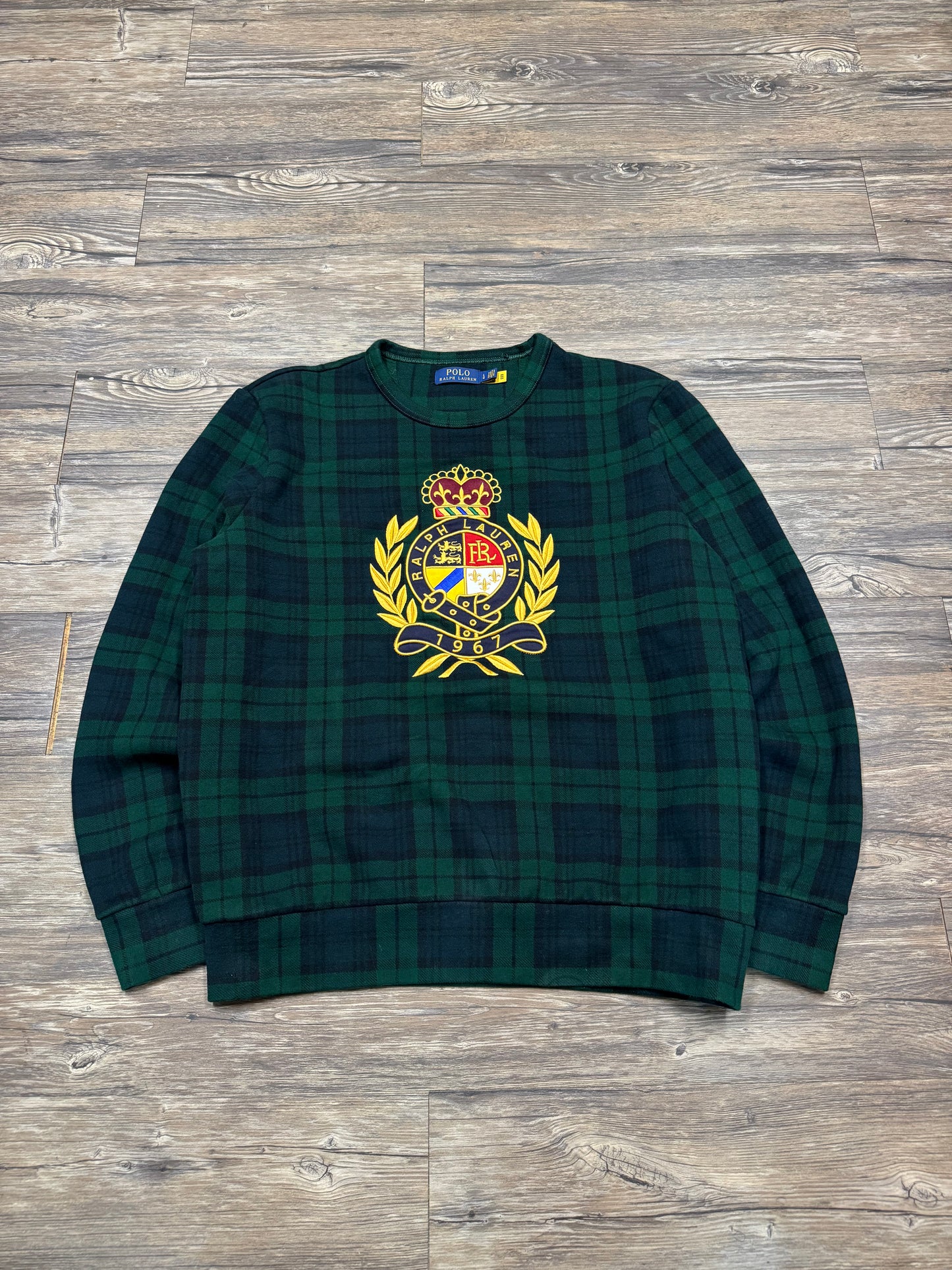 POLO RALPH LAUREN CREST TARTAN PRINT SWEATSHIRT (L)