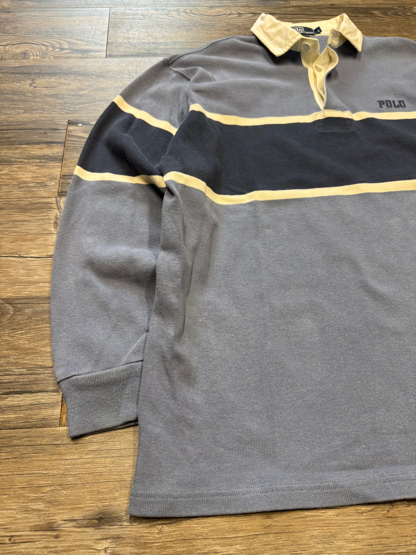 POLO RALPH LAUREN BABY BLUE STRIPED RIBBED RUGBY (L)