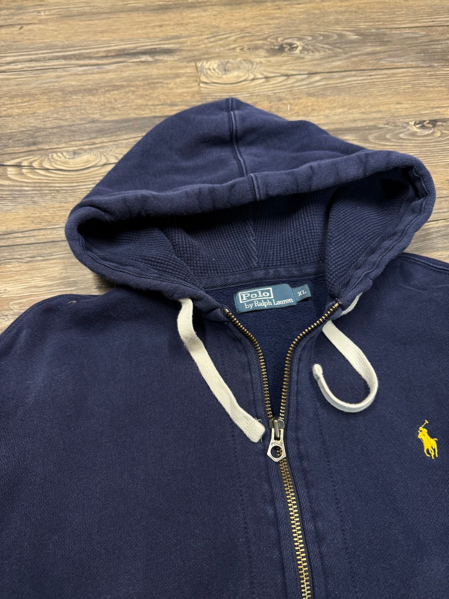 POLO RALPH LAUREN ‘DARK BLUE’ ZIP UP HOODED SWEATSHIRT (XL)