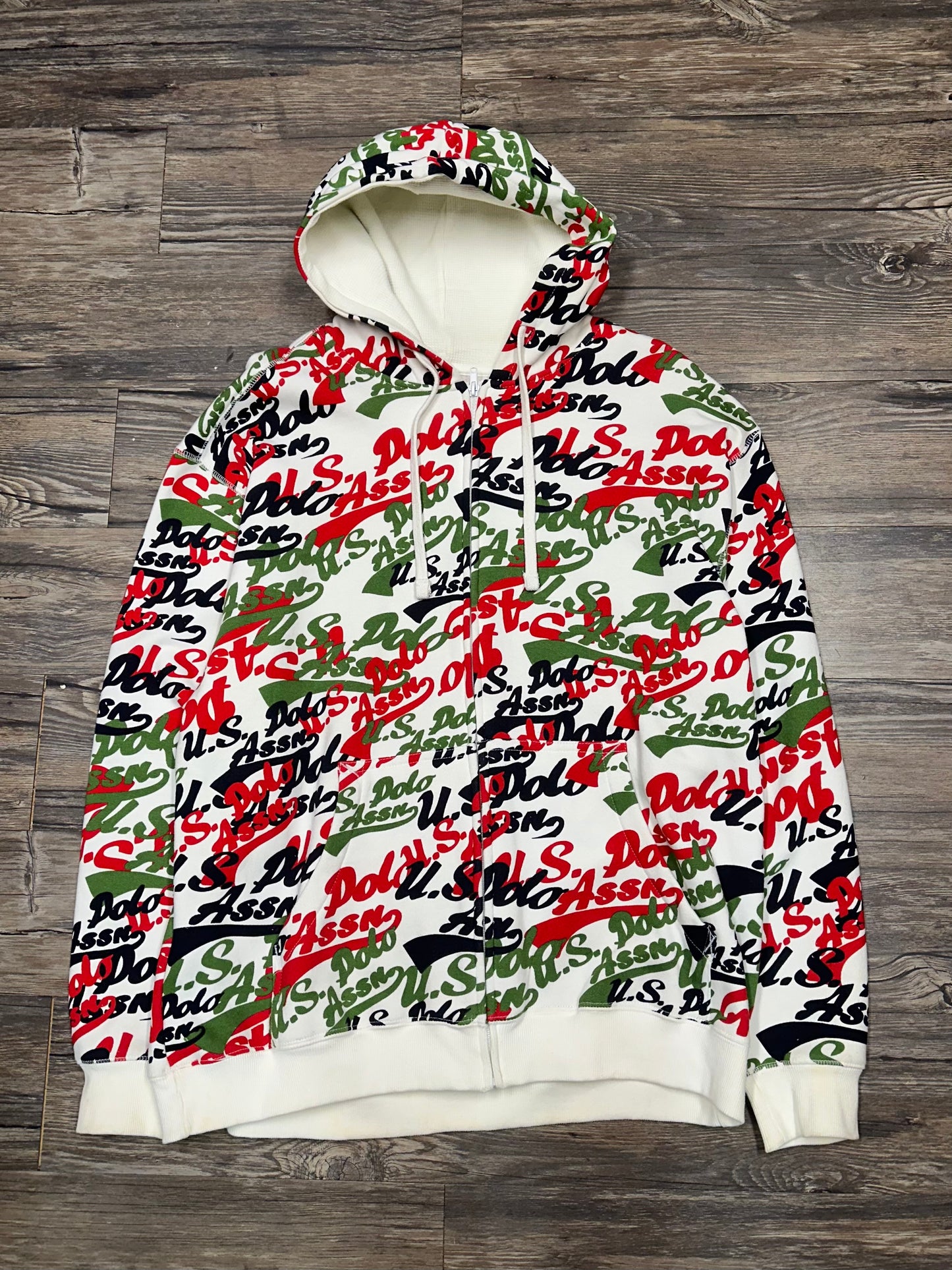 U.S POLO ASSN ALL OVER GRAFFITI ZIP-UP HOODIE (LARGE)