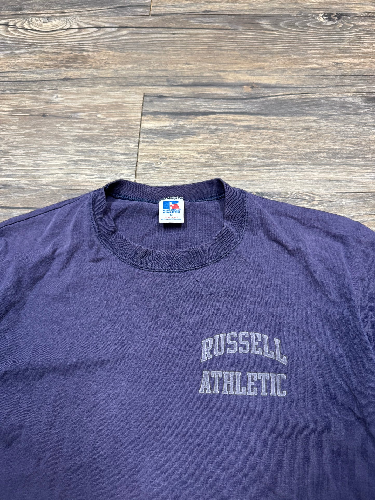 1990 RUSSELL SUNFADED ATHLETIC LOGO T-SHIRT (M)