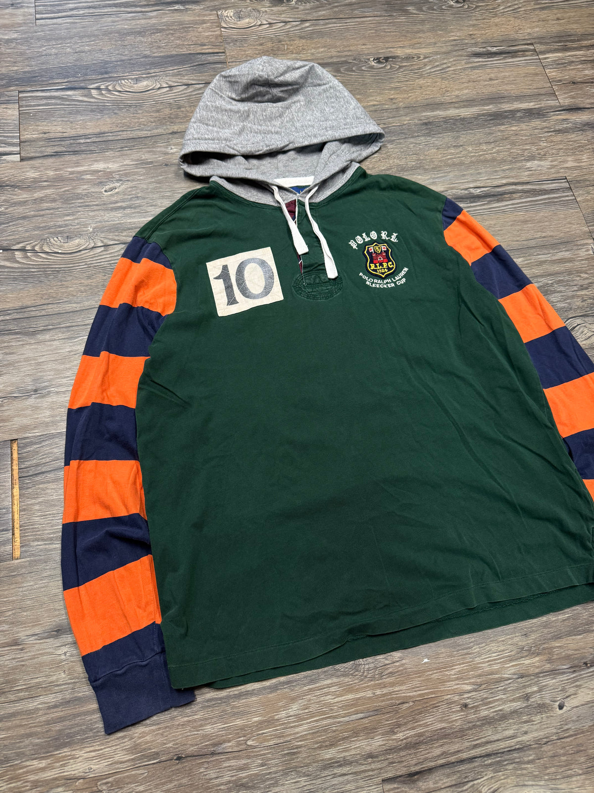 POLO RALPH LAUREN STRIPED R.L.P.C BLEECKER CUP HENLEY HOODIE (L)