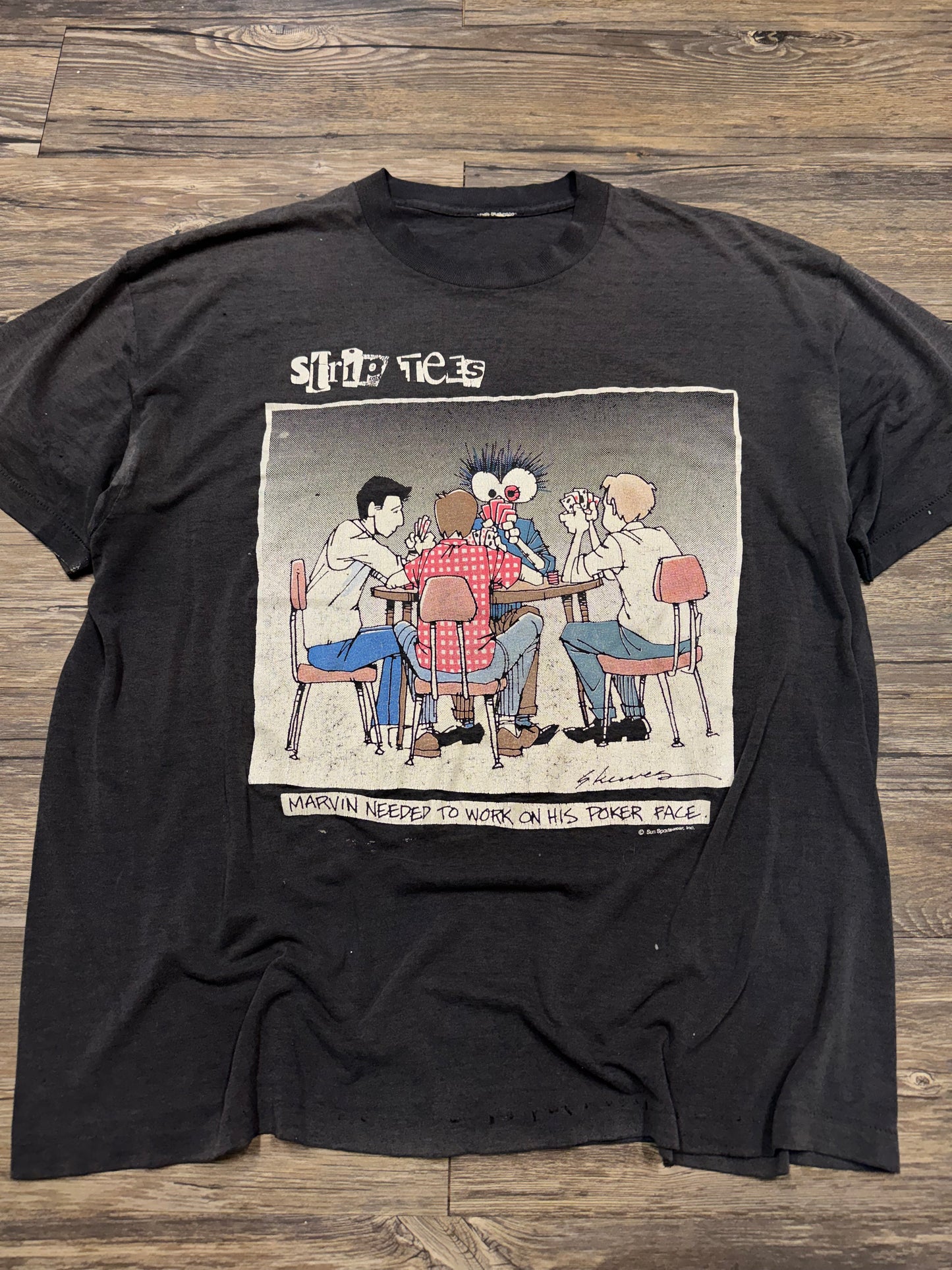 STRIP TEES 90s VTG BOXY FADED T-SHIRT (L)