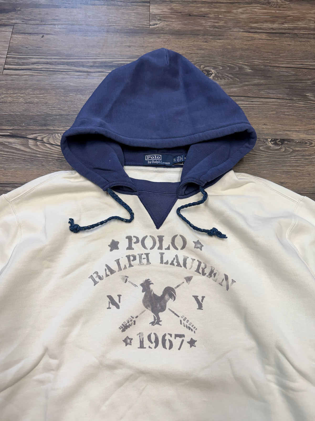 POLO RALPH LAUREN DISTRESSED PATCHWORK FLEECE HOODIE (XXL)