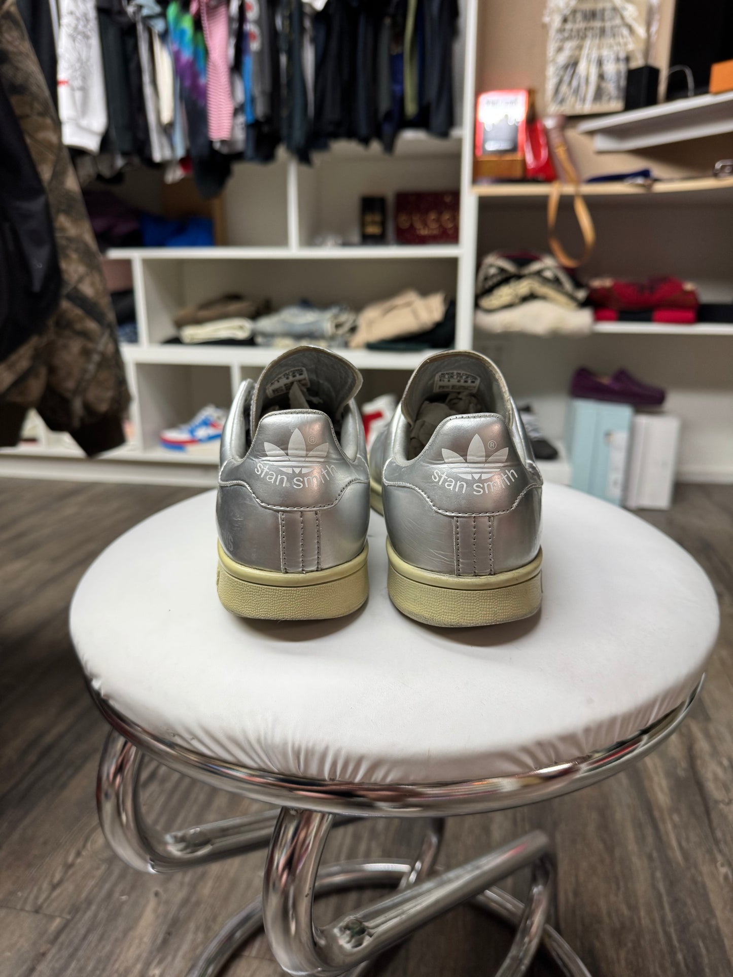 RAF SIMONS X STAN SMITHS METALLIC LOW TOP SNEAKERS (8.5)