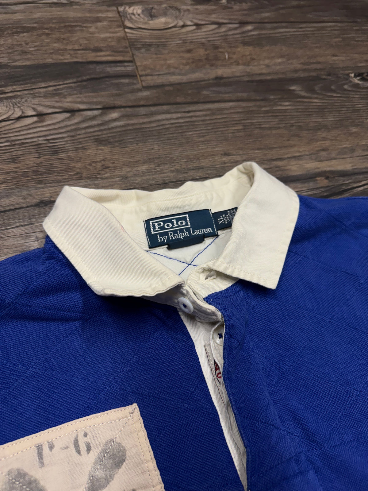 POLO RALPH LAUREN SMALL PONY RIVER RAFTING STRIPED ROYAL BLUE POLO SHIRT (XL)