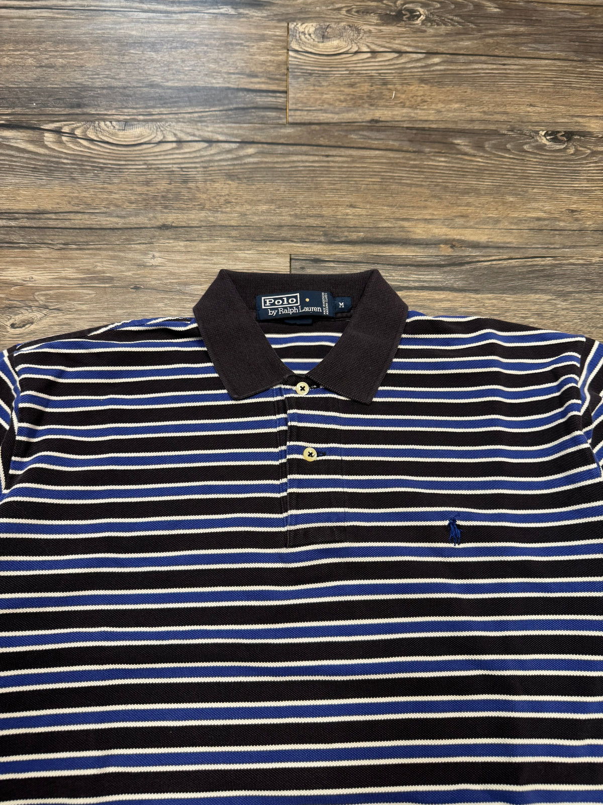 POLO RALPH LAUREN
 STRIPED NAVY POLO (XL)