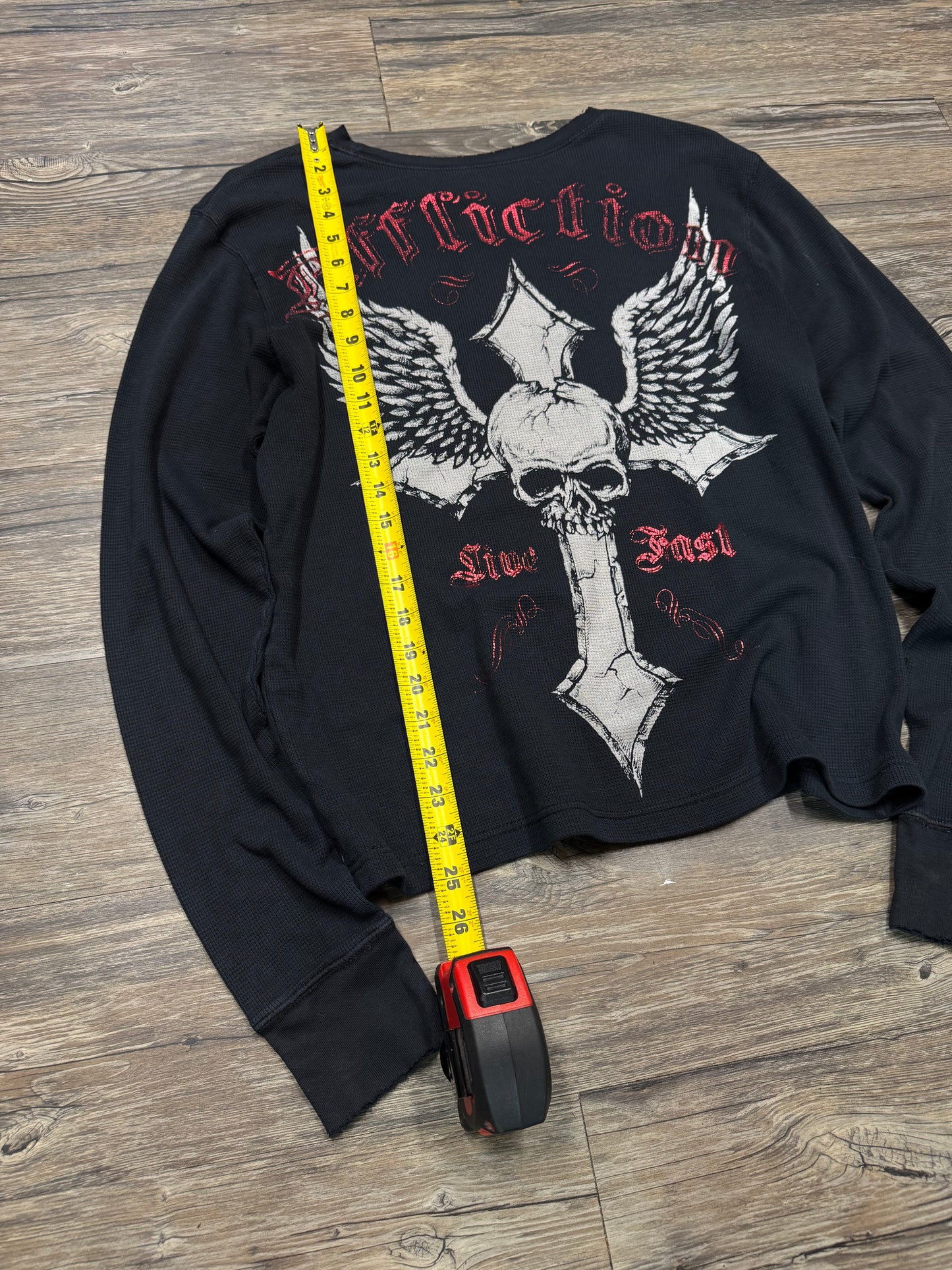 AFFLICTION CROSS SKULL WING WAFFLE LONGSLEEVE (L)