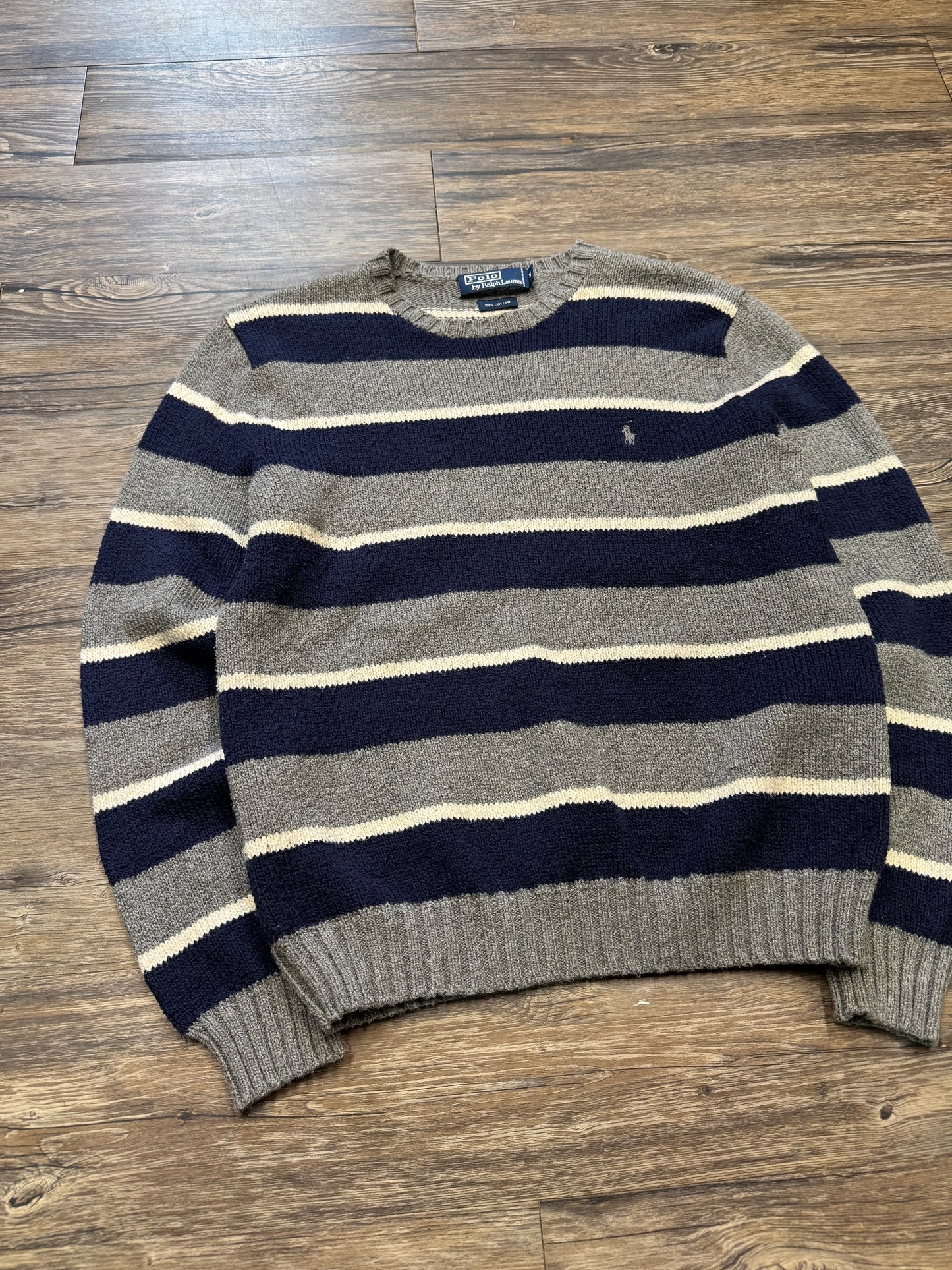 POLO RALPH LAUREN STRIPED CABLEKNIT SWEATER (M)