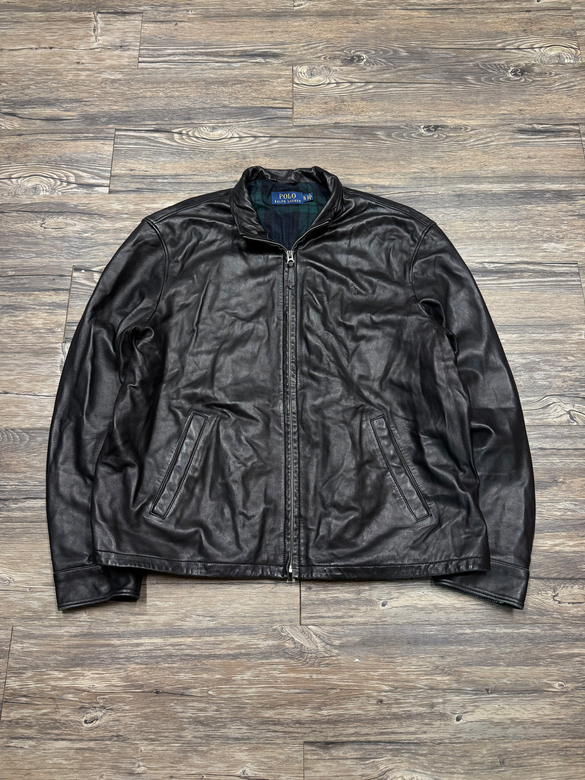 POLO RALPH LAUREN PLAID LINING LEATHER JACKET (XL)
