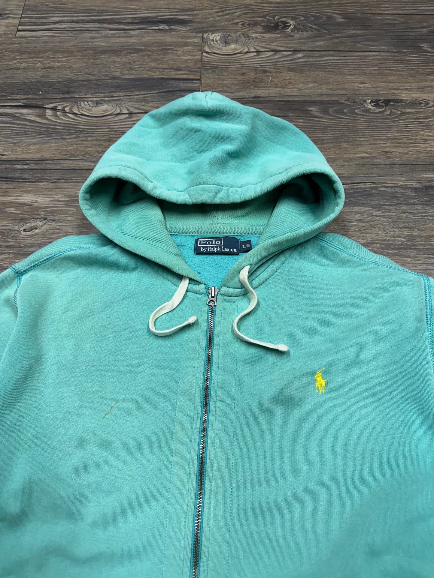 POLO RALPH LAUREN ‘TEAL’ ZIP UP HOODED SWEATSHIRT (L)