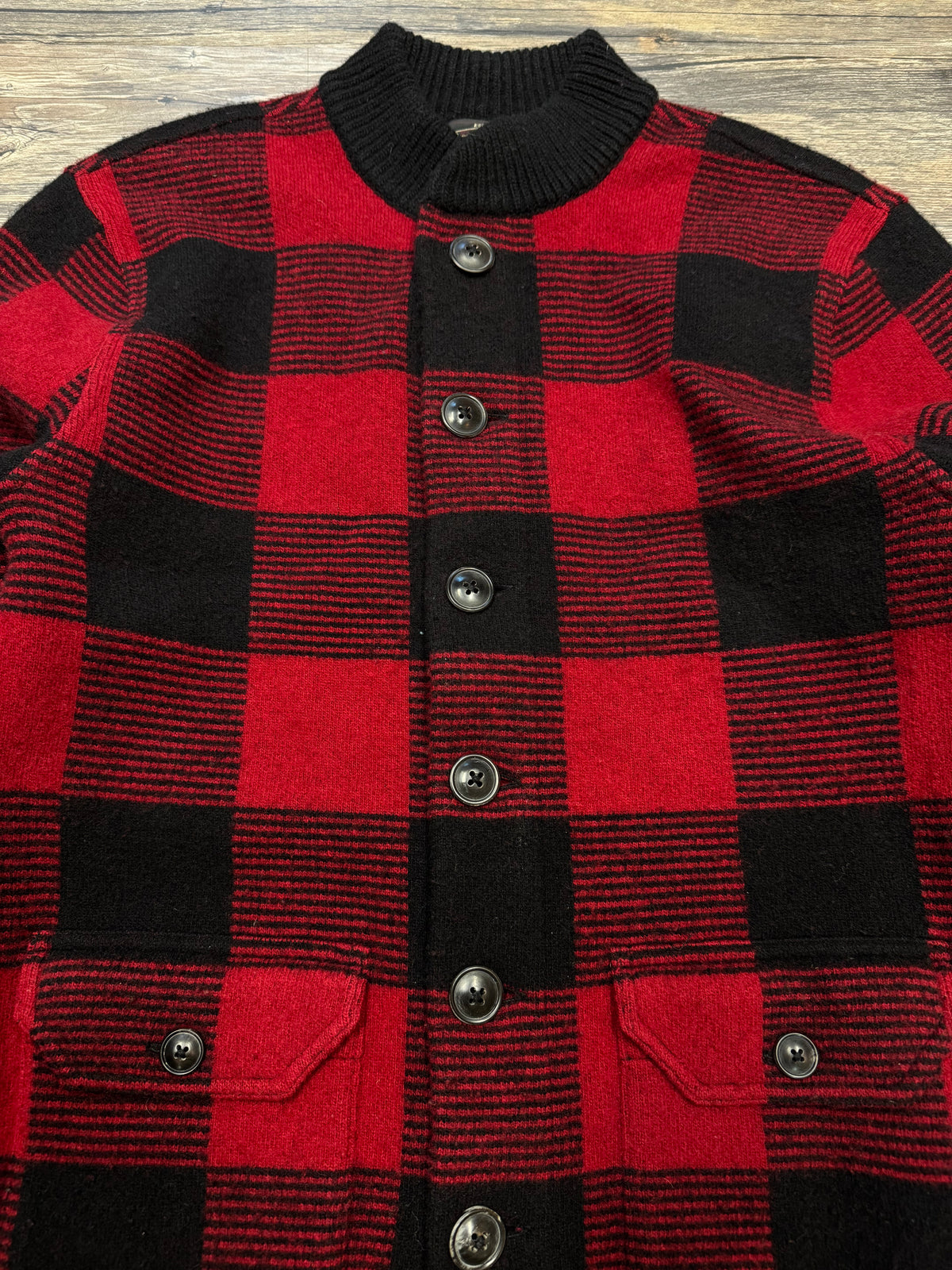 RRL BUFFALO PLAID ZIP UP WOOL SWEATER (M)