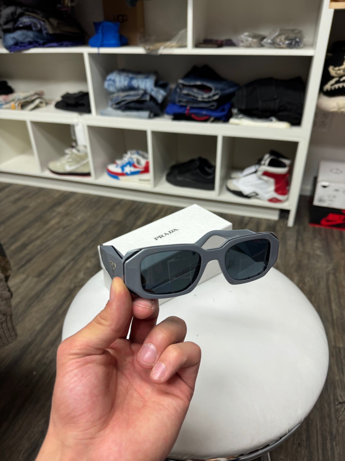 SLATE PRADA RECTANGULAR SUNGLASSES (OS)