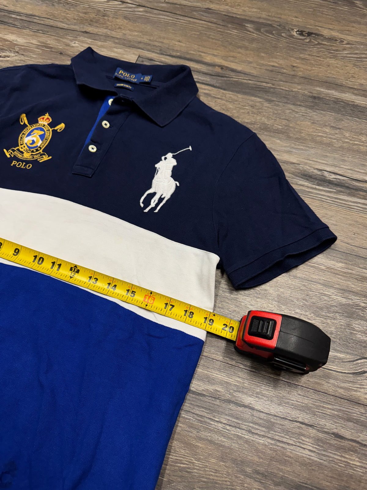POLO RALPH LAUREN YACHT CLUB STRIPED COLOR BLOCK POLO SHIRT (M)