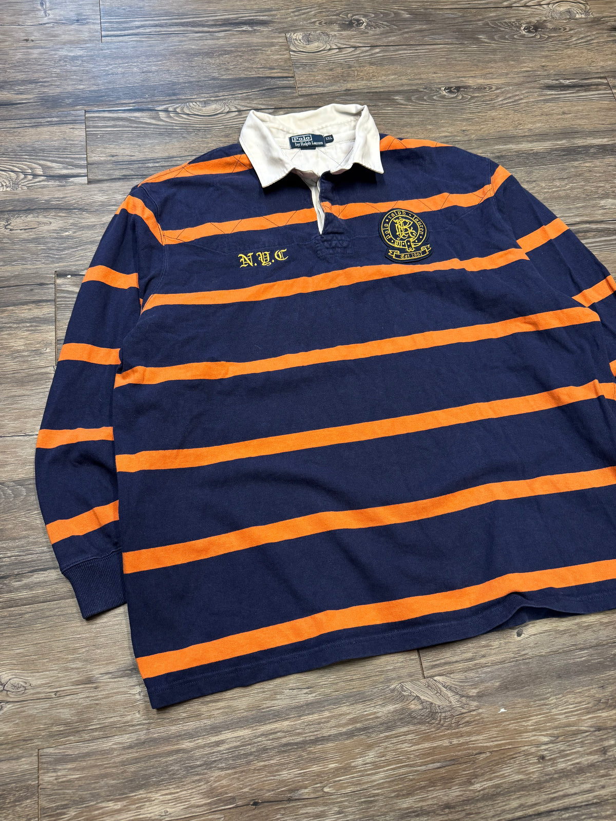 POLO RALPH LAUREN STRIPED NYC SCRIPT RUGBY SHIRT (XXL)