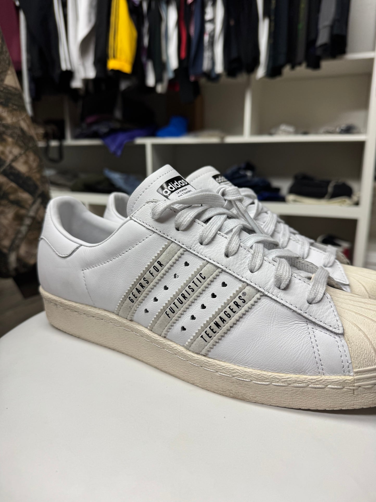 ADIDAS HUMAN-MADE WHITE SUPERSTARS (10.5)