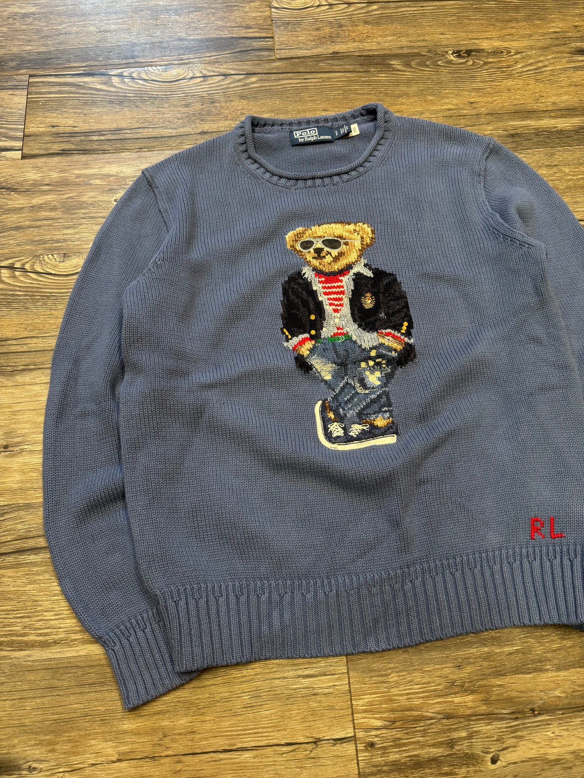 POLO RALPH LAUREN BLUE HEAVEN RAGATTA BEAR KNIT SWEATER (S)