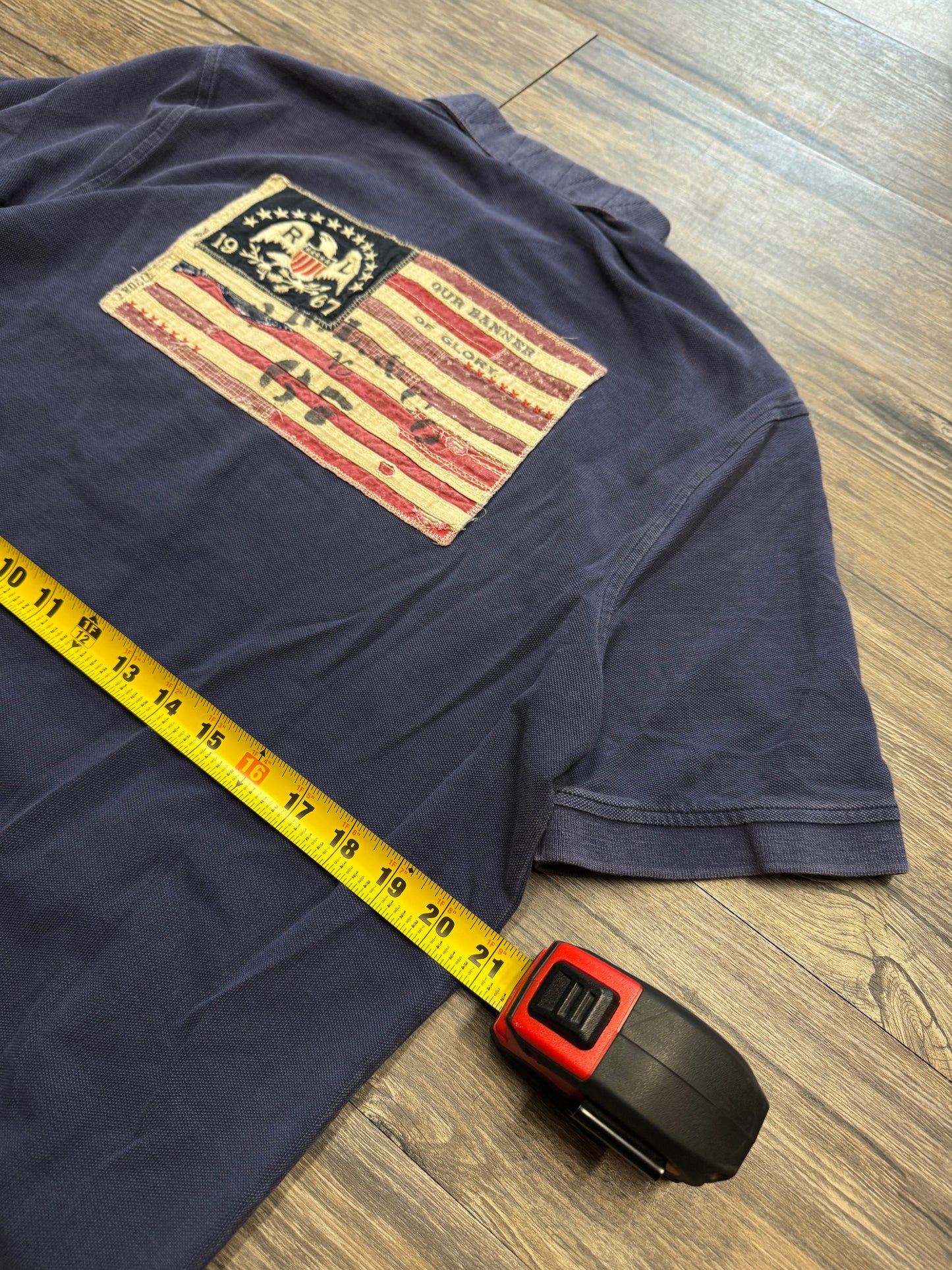 POLO RALPH LAUREN DISTRESSED RIBBED AMERICAN FLAG SHIRT (M)