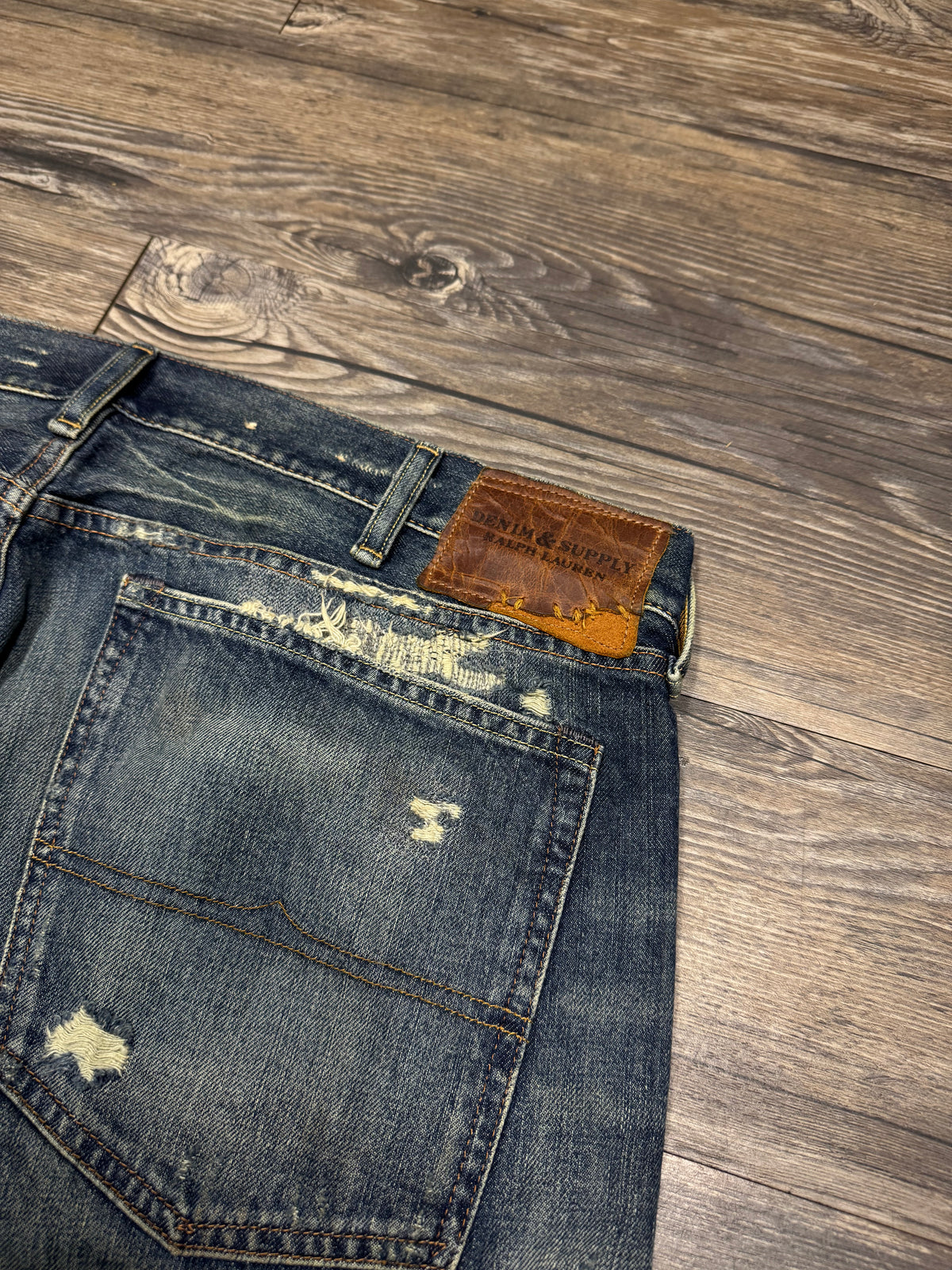 POLO RALPH LAUREN DENIM & SUPPLY DISTRESSED DARK WASH DENIM JEANS (38)
