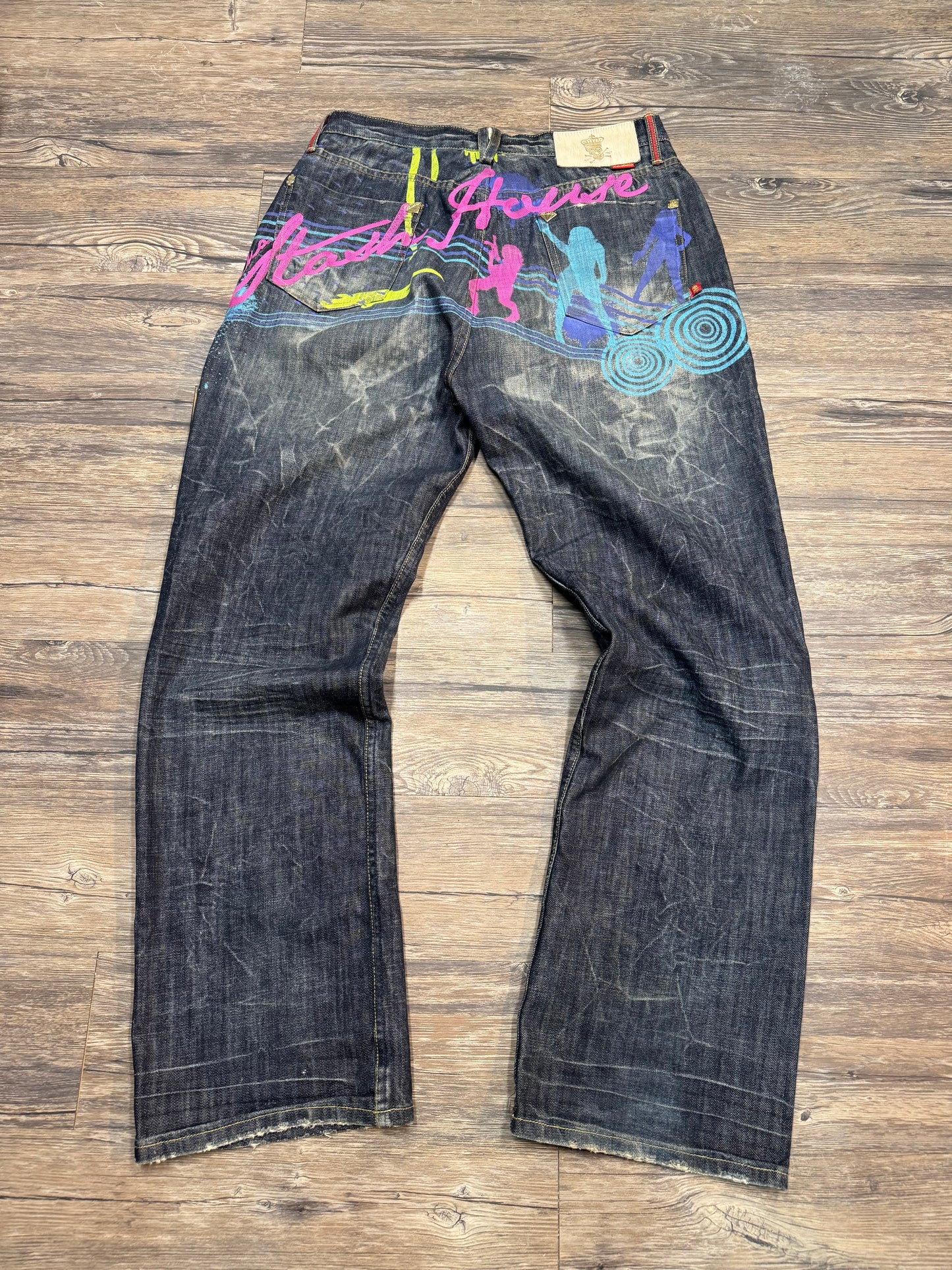 STASH HOUSE STRAIGHT LEG PAINTED JEANS (34)