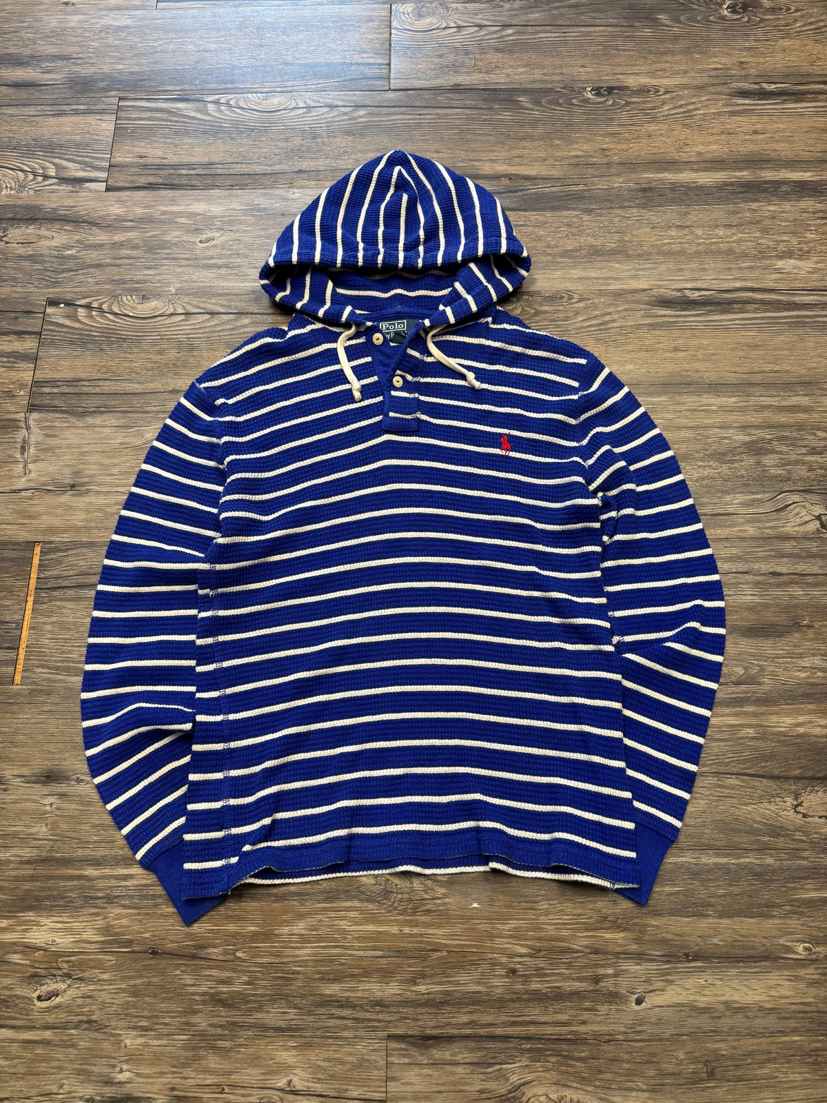 POLO RALPH LAUREN STRIPED HENLEY HOODIE (S)