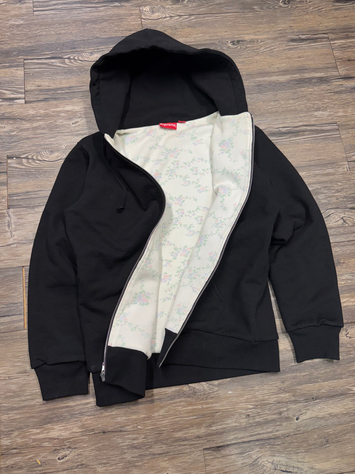 SUPREME BLACK THERMAL LINED HOODIE (L)
