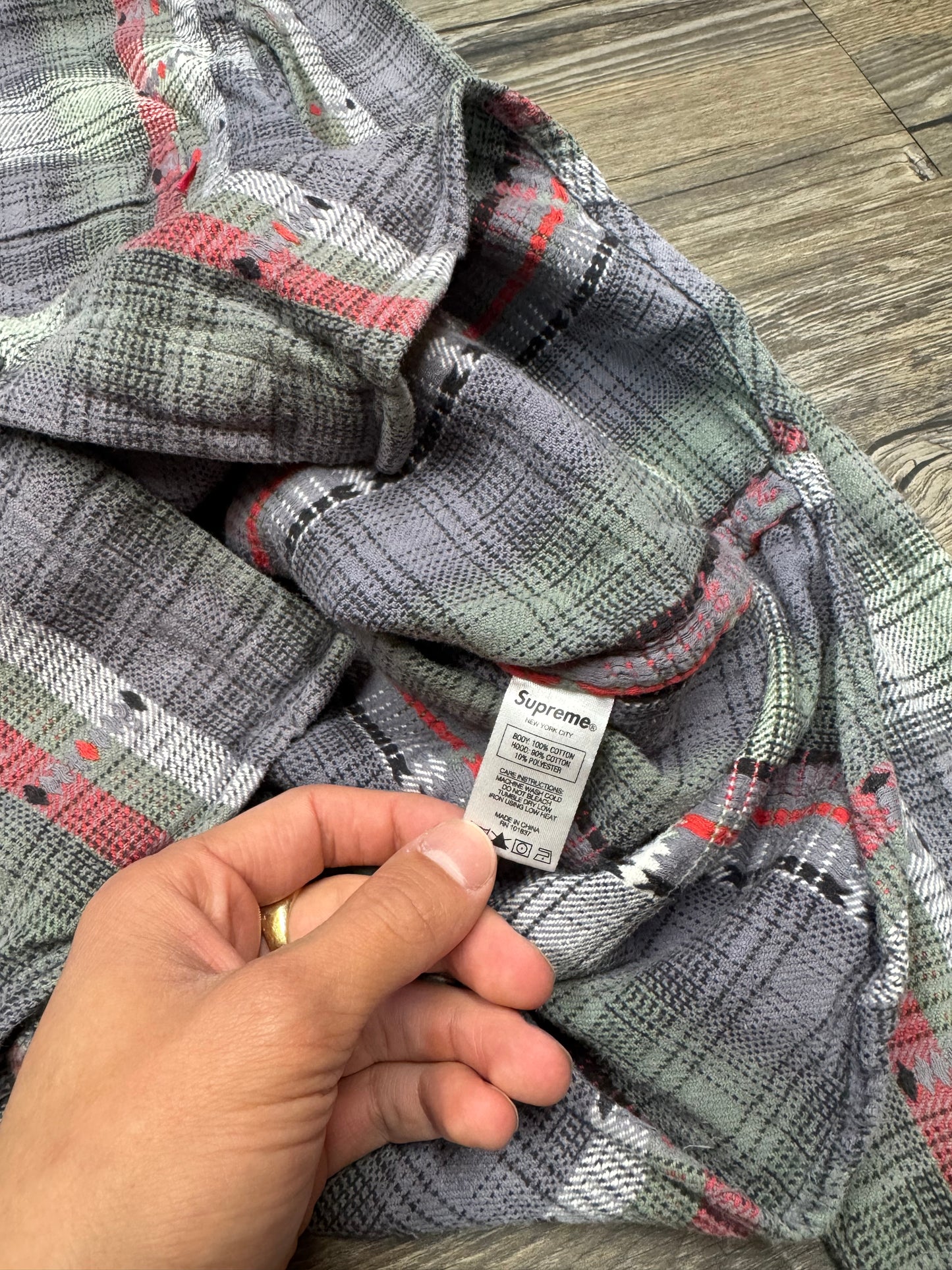 SUPREME JACQUARD HOODED FLANNEL SHIRT (M)
