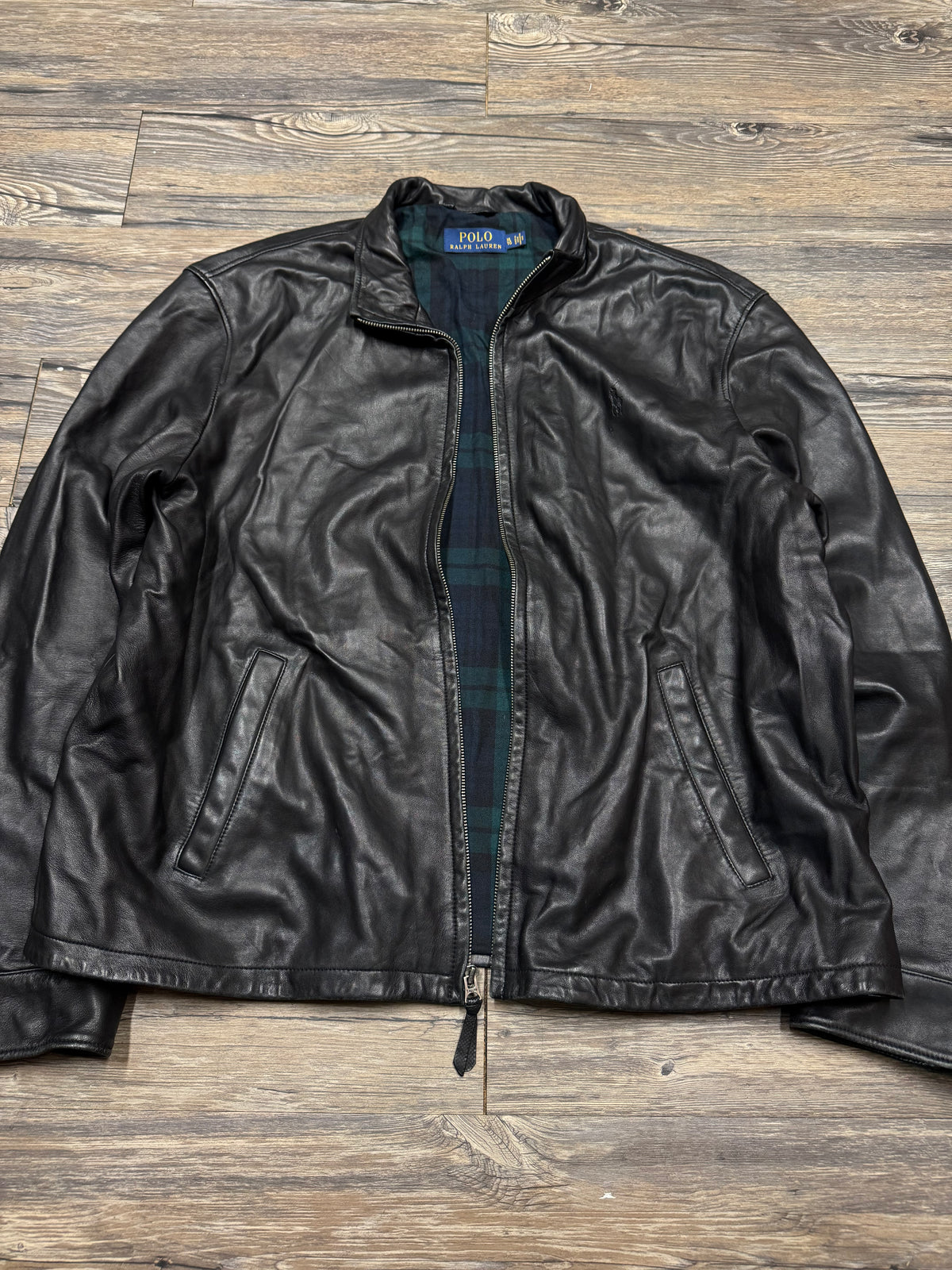 POLO RALPH LAUREN PLAID LINING LEATHER JACKET (XL)