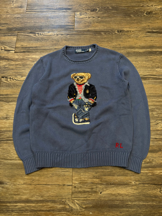 POLO RALPH LAUREN BLUE HEAVEN RAGATTA BEAR KNIT SWEATER (S)