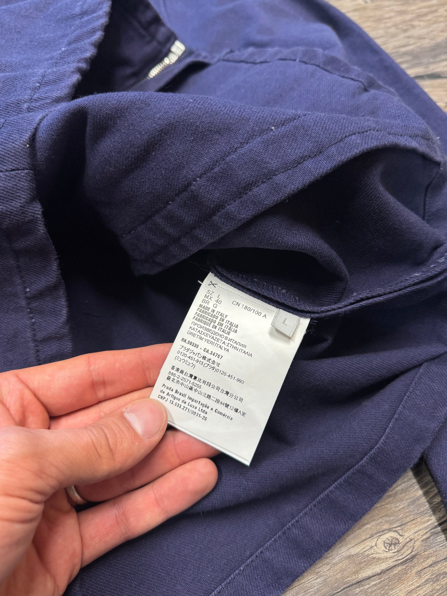 PRADA TRIANGLE LOGO NAVY TRACK JACKET (L)