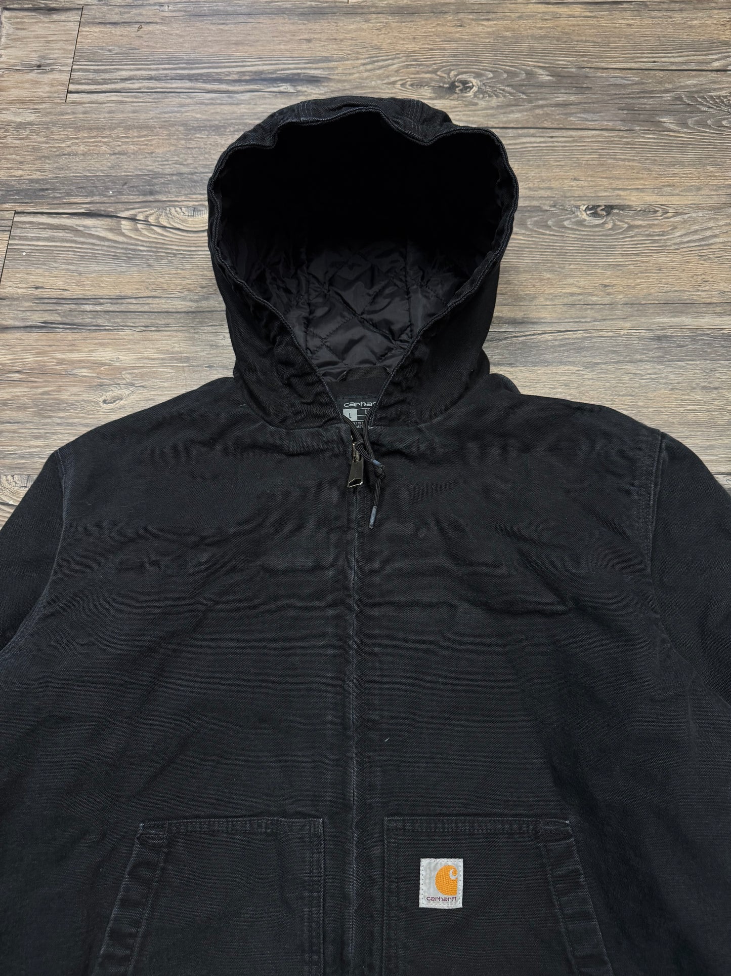 BLACK CARHARTT HOODED JACKET (L)