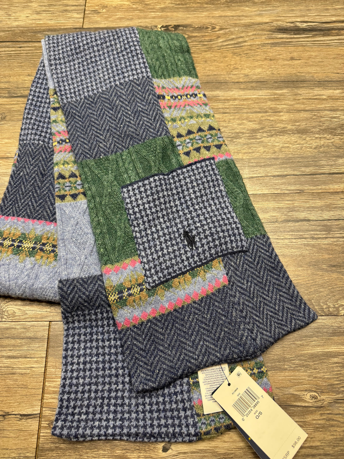 POLO RALPH LAUREN MENS PATCHWORK KNIT SCARF (OS)