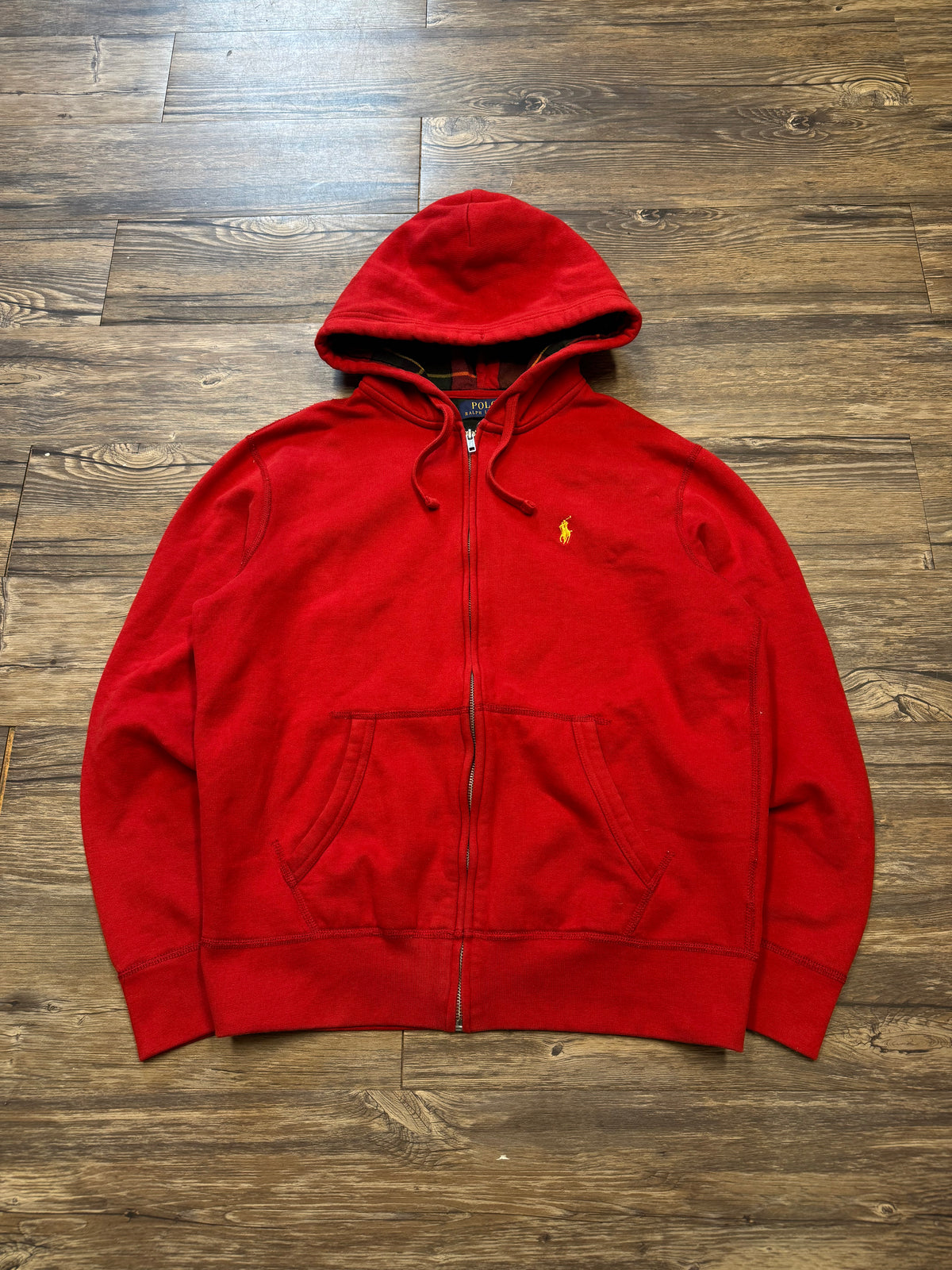 POLO RALPH LAUREN TARTAN HOOD FULL-ZIP HOODIE (M)
