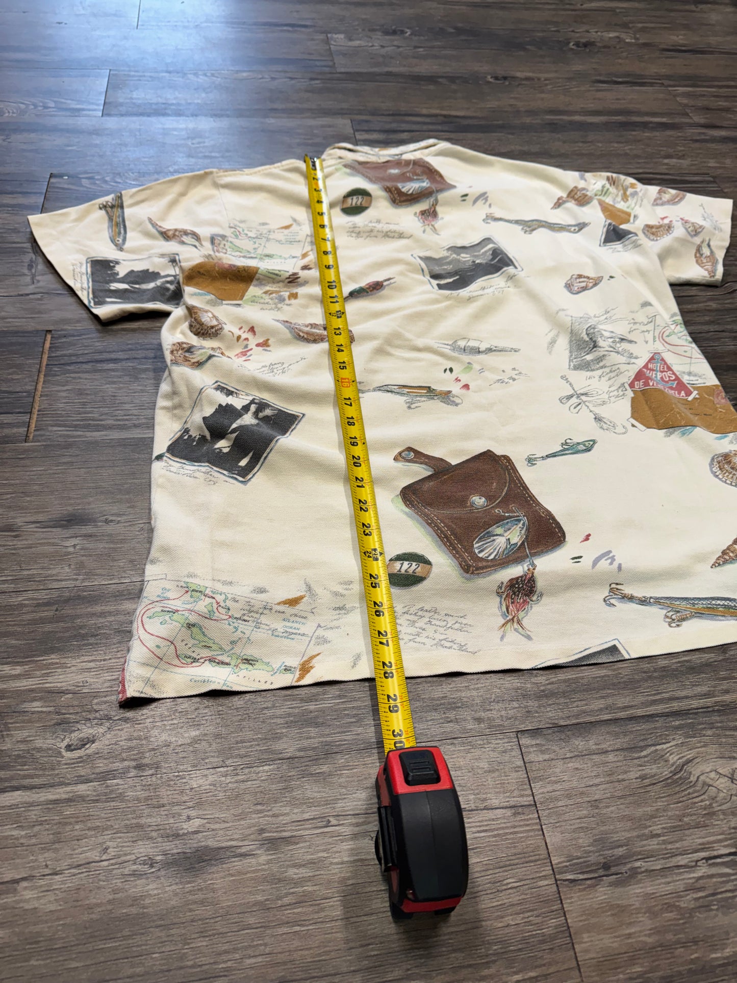 POLO RALPH LAUREN VTG CAMP FISHING PRINT SHIRT (XL)