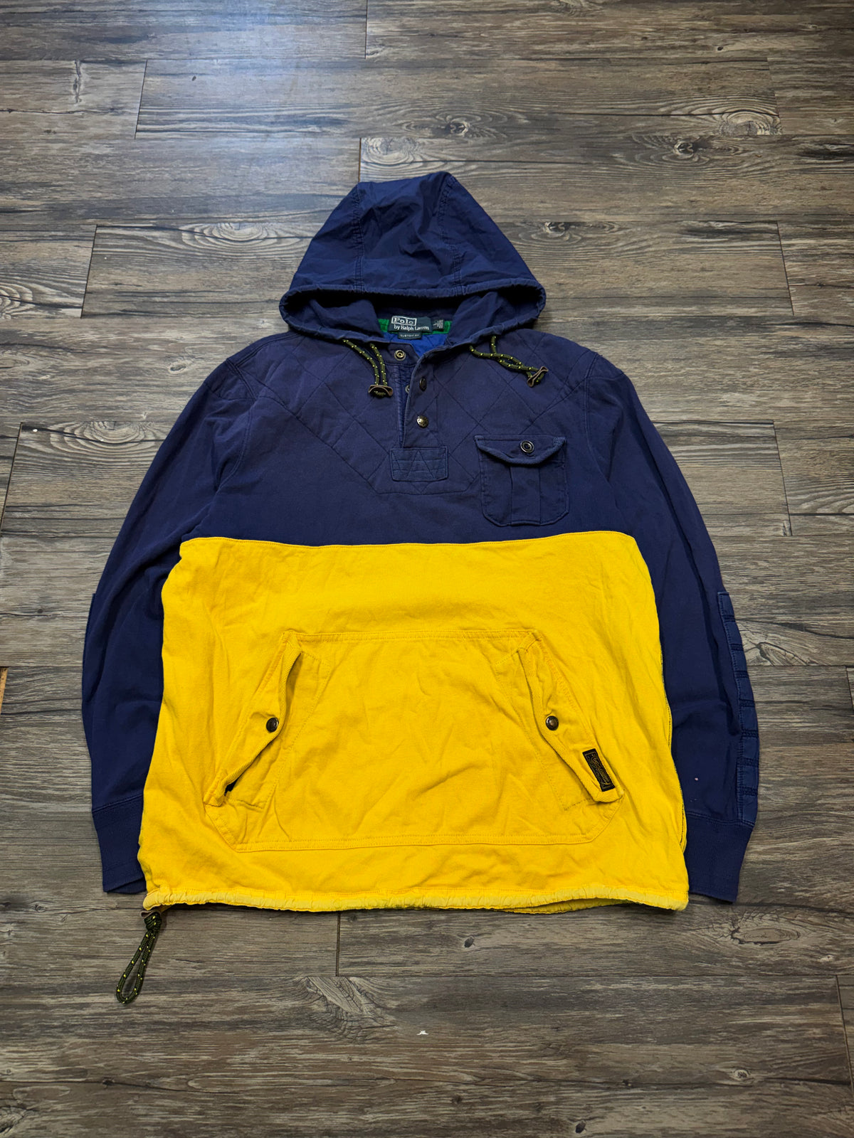 POLO RALPH LAUREN TWO TONE QUARTER BUTTON UP HOODIE (L)