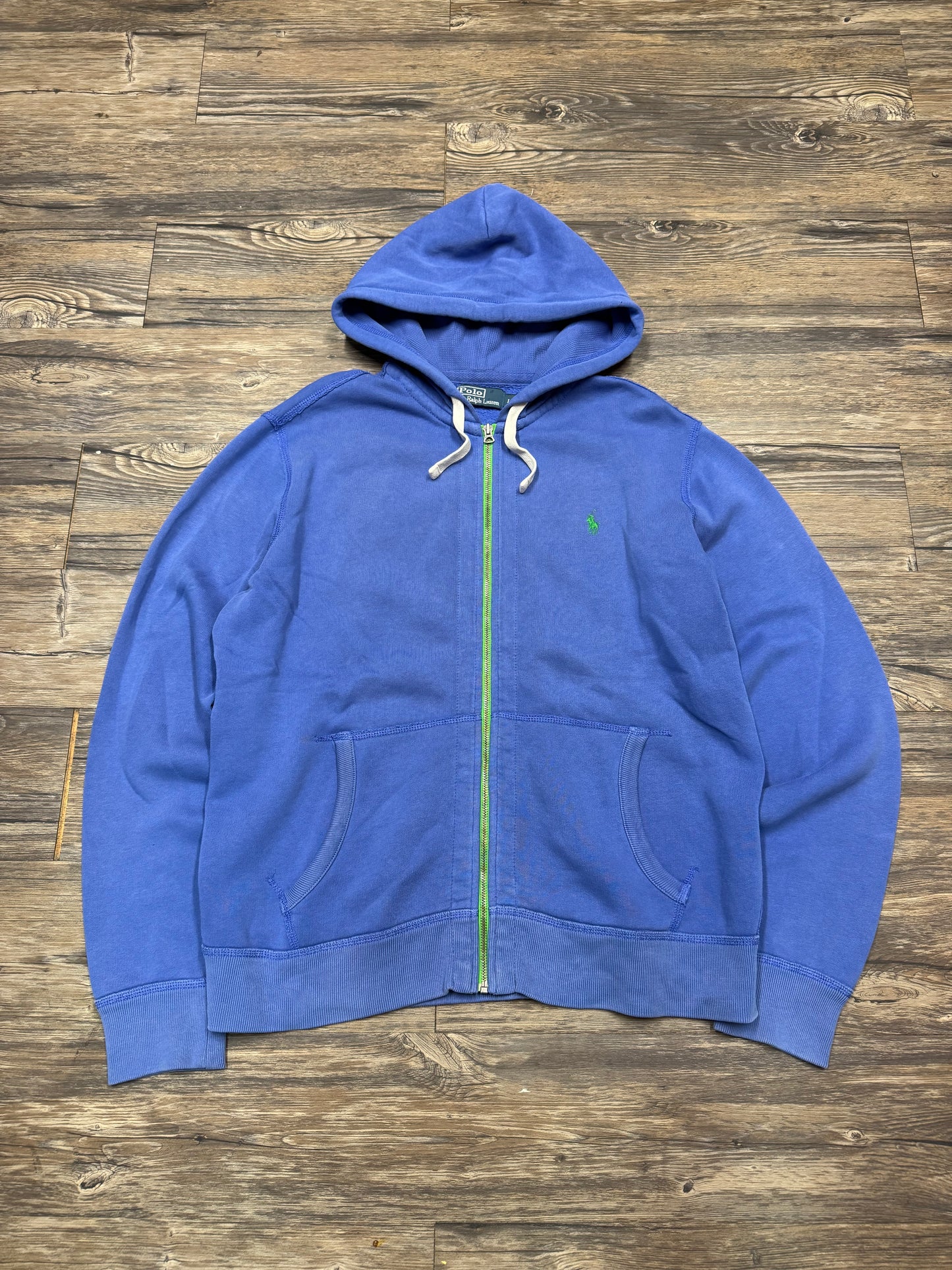 POLO RALPH LAUREN ‘SAPPHIRE BLUE’ ZIP UP HOODED SWEATSHIRT (L)