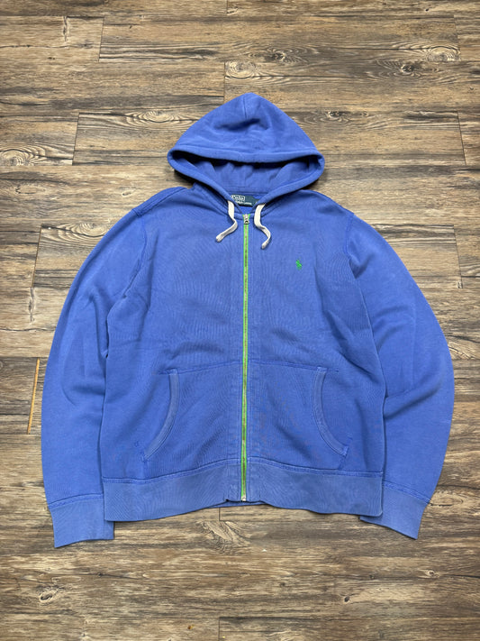 POLO RALPH LAUREN ‘SAPPHIRE BLUE’ ZIP UP HOODED SWEATSHIRT (L)