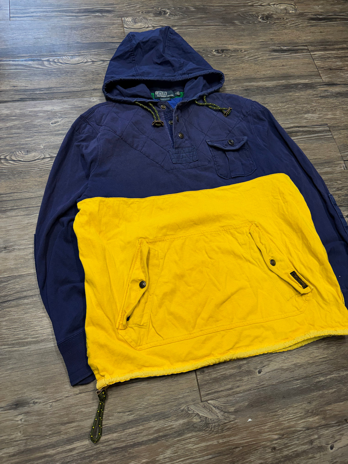 POLO RALPH LAUREN TWO TONE QUARTER BUTTON UP HOODIE (L)